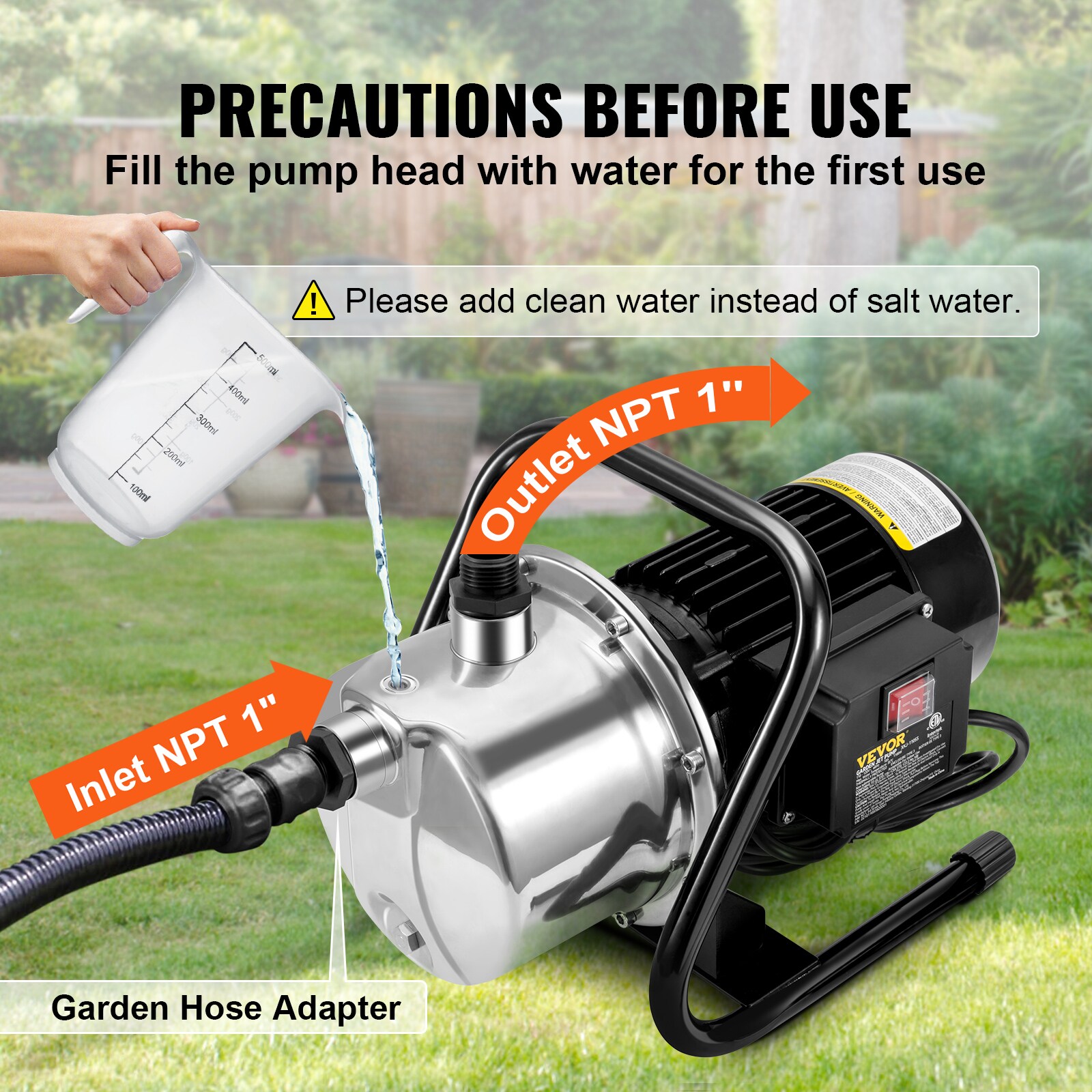 VEVOR 1-HP 115-Volt 16.3-GPM Stainless Steel Shallow Well Jet Pump in ...