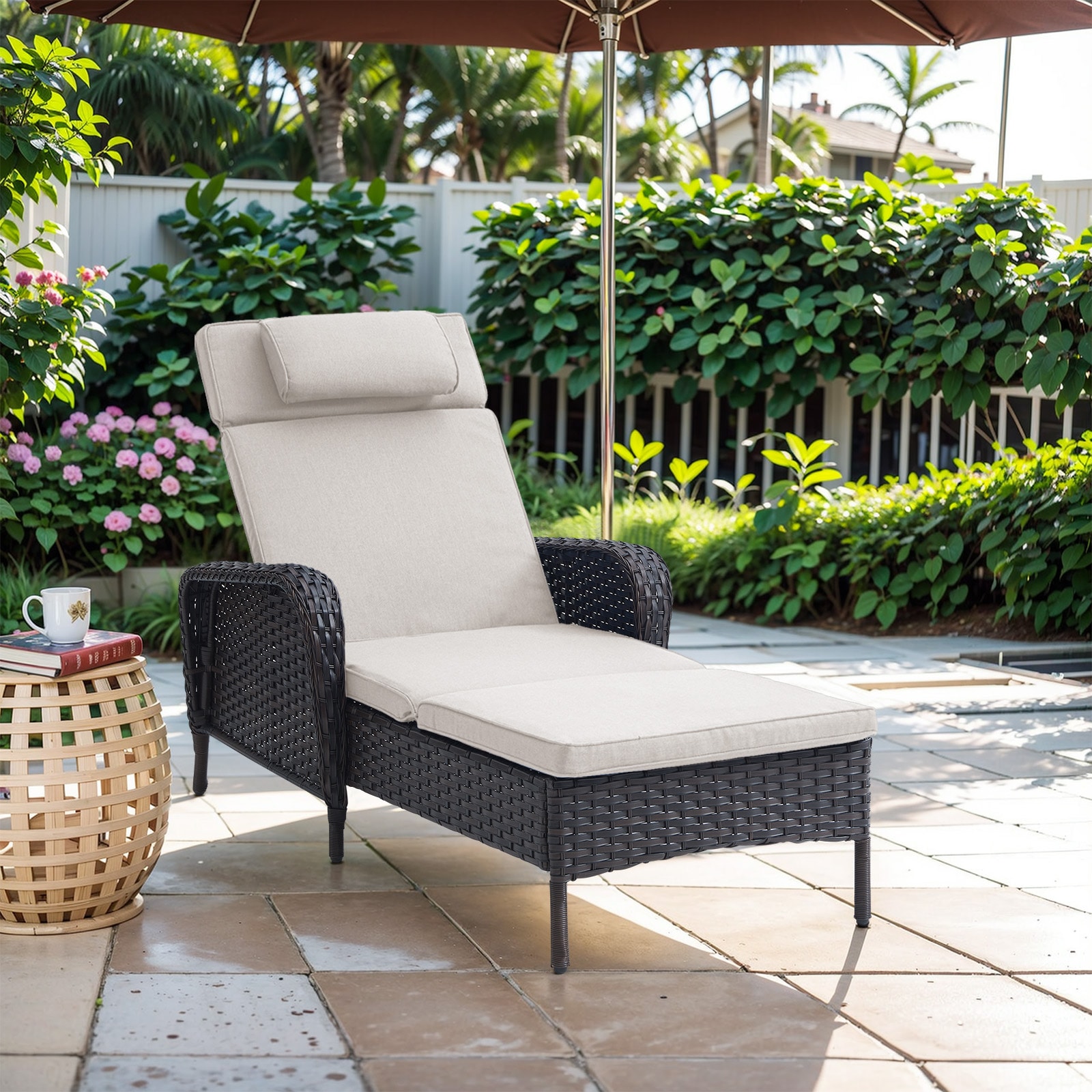  PA140-2 PACHAIRS-T Wicker Brown Steel Frame Stationary Conversation Chair with Beige Cushioned Seat