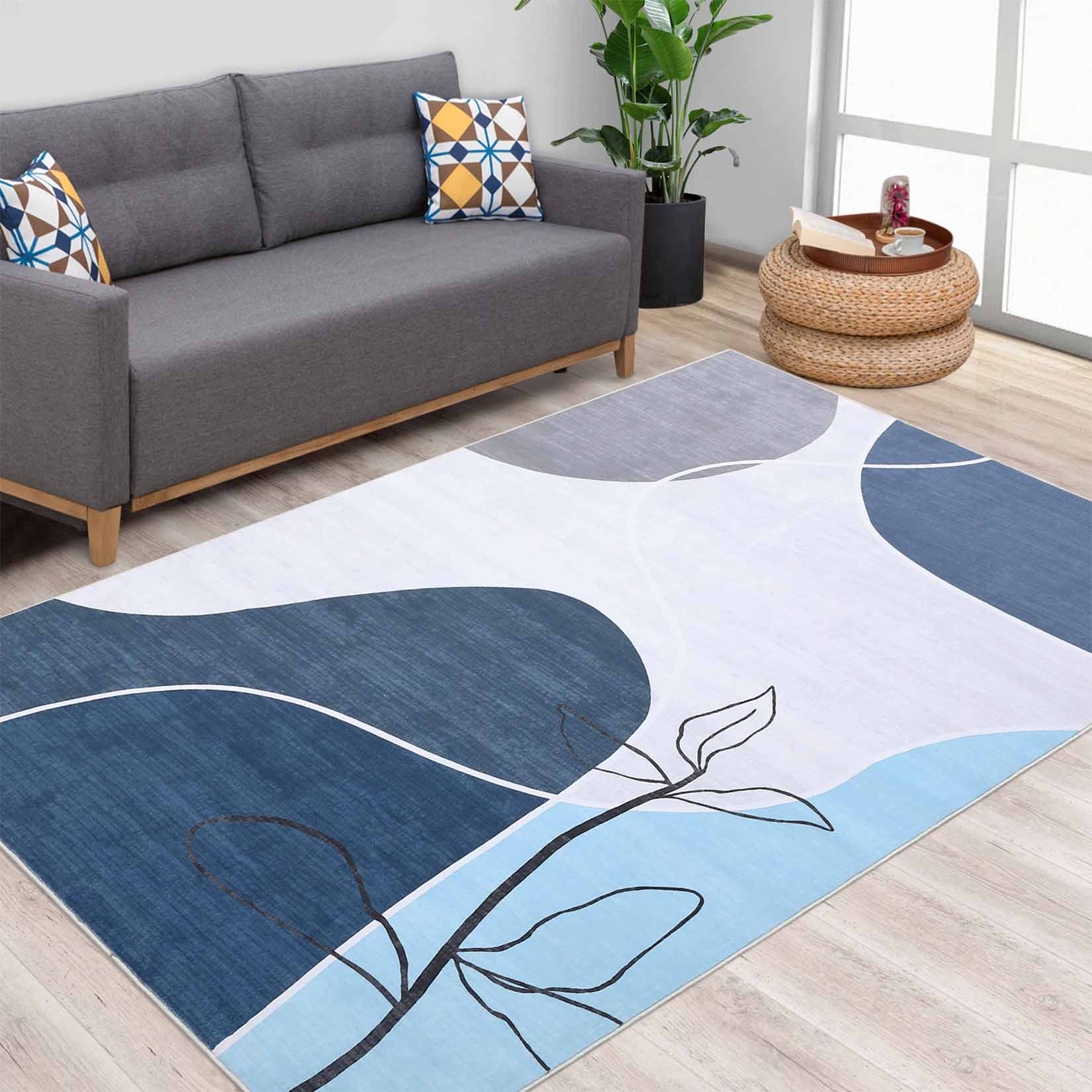 Garvee YXY-LO-PHO-11G3NHSP 5 x 7 (ft) Loomed Polyester Blue Rectangular Indoor Geometric Mid-Century Modern Machine washable Area rug