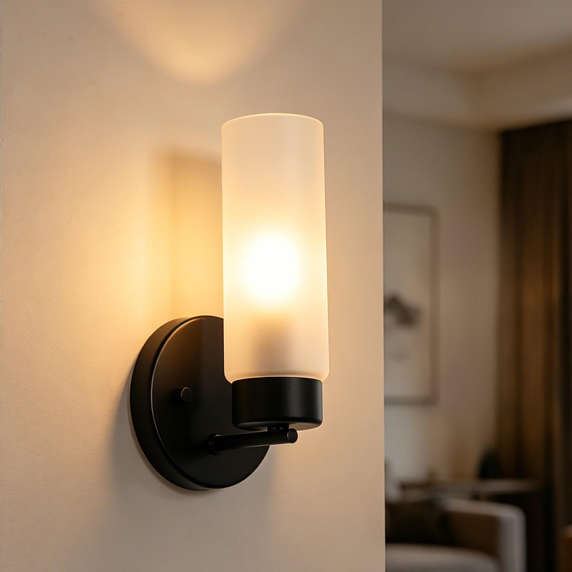 LNC Aveline 4.7-in W 1 -Light Matte Black Hardwired Damp rated Wall Sconce