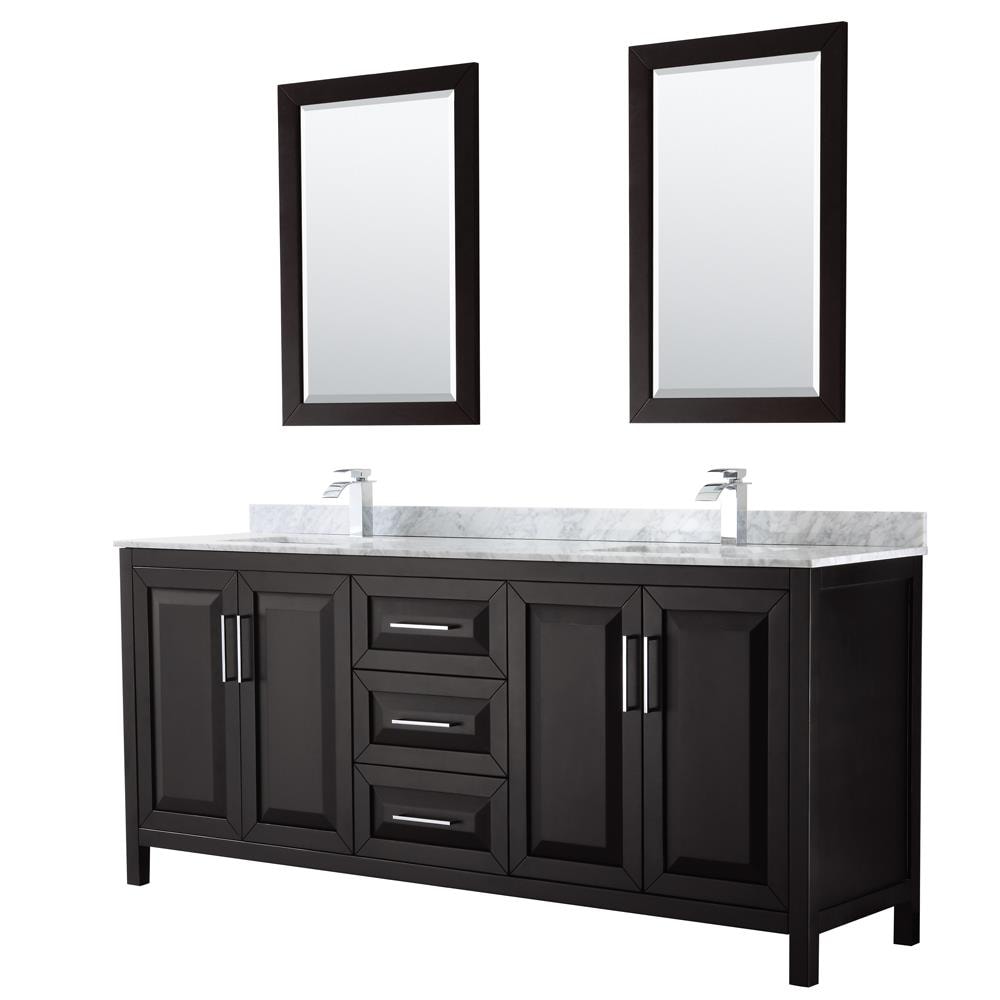Wyndham Collection WCV252580DDECMUNSM24 Daria 80-in Dark Espresso with Polished Chrome Trim Undermount Double sink Bathroom Vanity with White Carrara Marble Natural marble Top (Mirror Included)