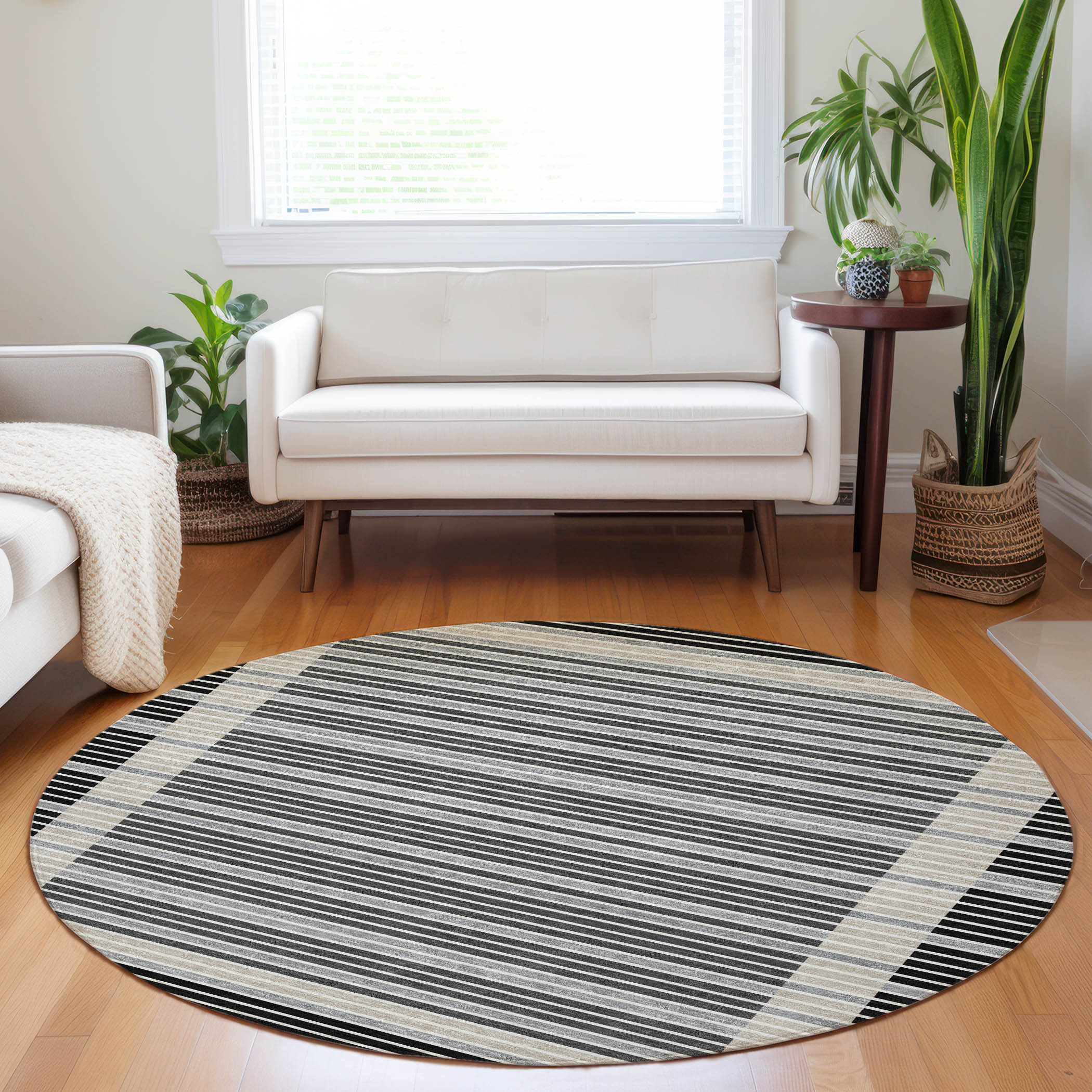 Addison Rugs ACN1399BK8RO Chantille ACN1399BK 8 x 8 (ft) Polyester Black Round Indoor/Outdoor Geometric Machine washable Area rug