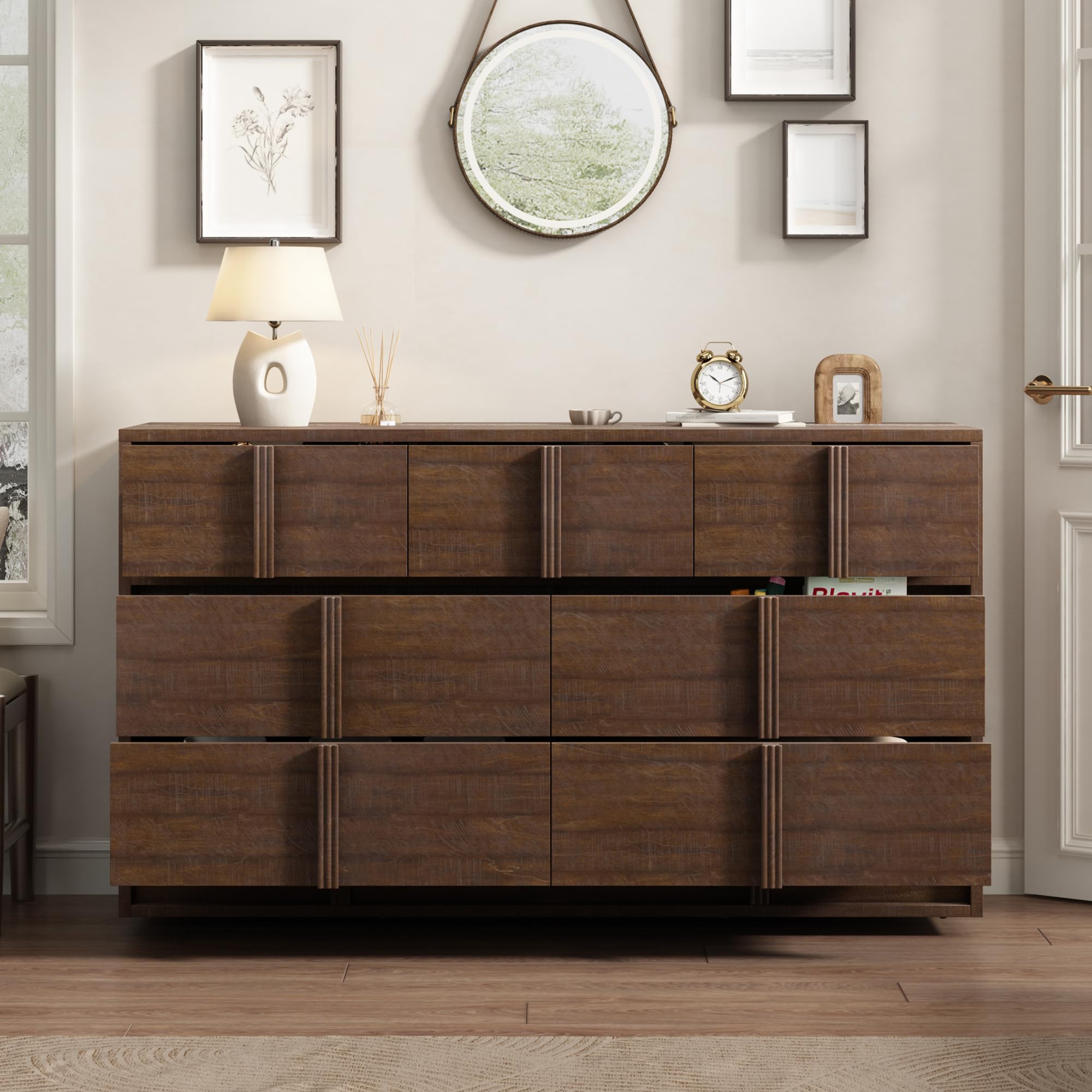 Garvee Modern 54 inch TV Stand with 7 Drawers Wood Media Console ...