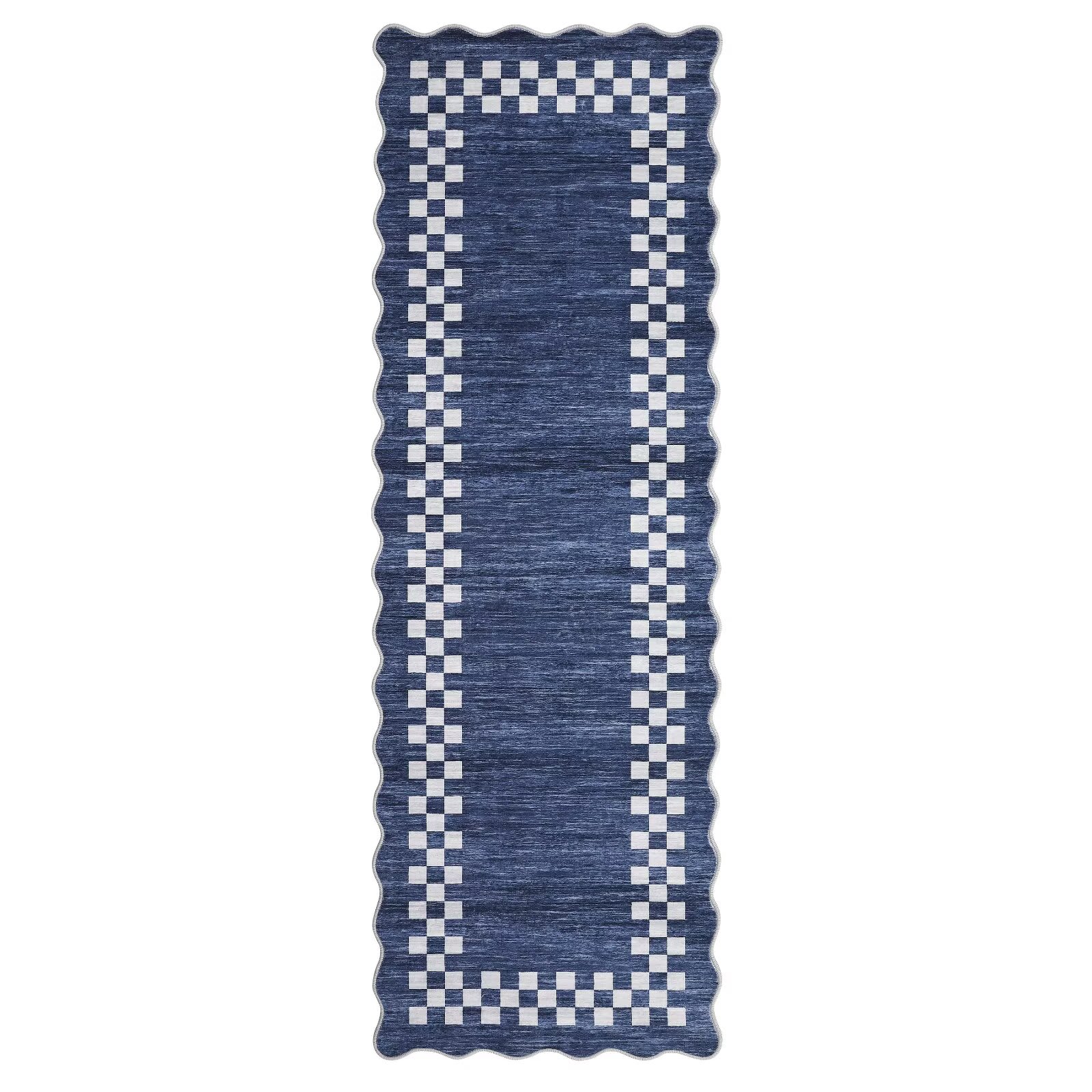 Qeetex SUNNY-PHK-343RVXNG 2 x 6 ft Polyester Blue Rectangular Indoor Geometric Bordered Modern Machine Washable Runner Rug
