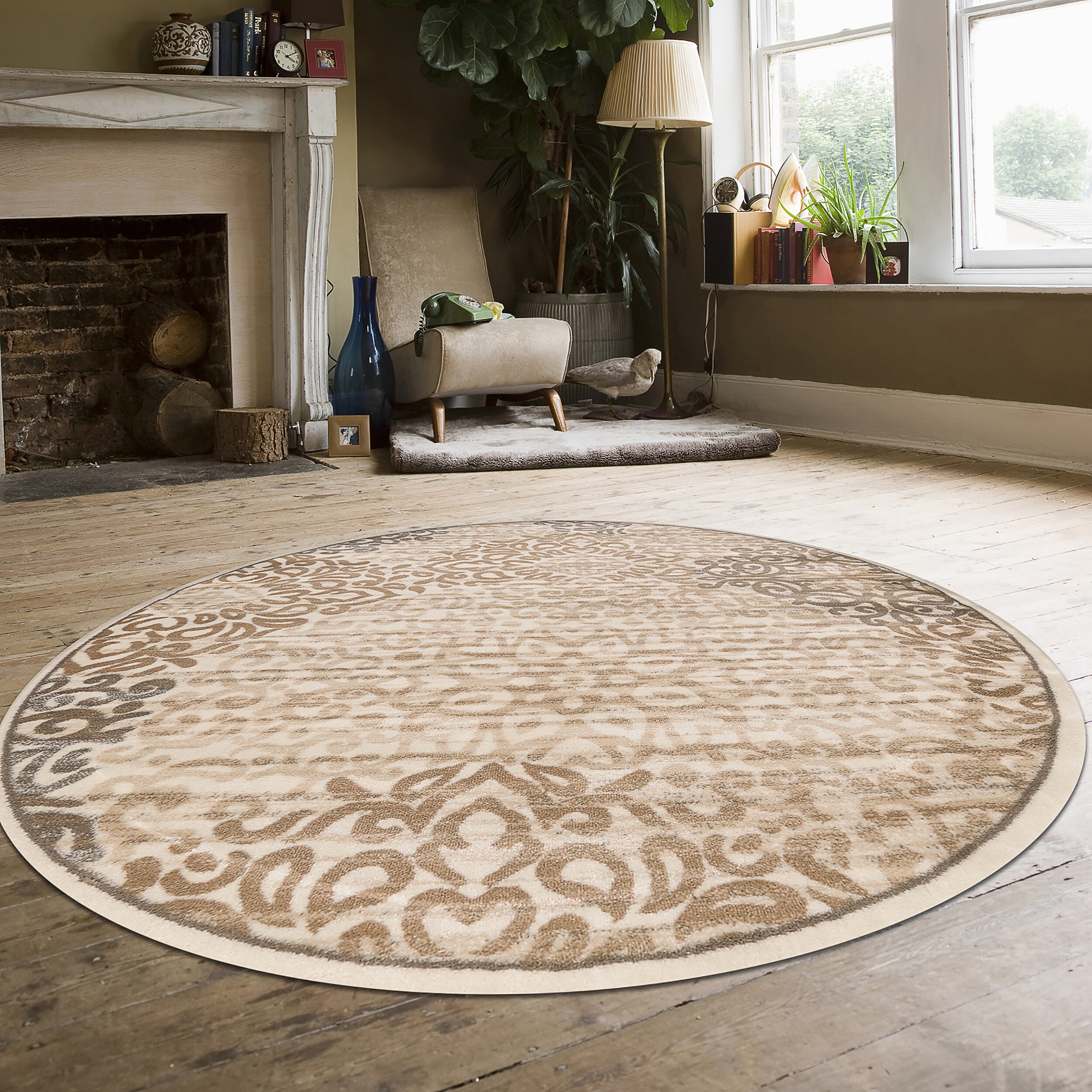 Radici USA 3471/0034/BONE Pisa 5 x 5 (ft) Polypropylene Bone Round Indoor Abstract Bohemian/Eclectic Area rug