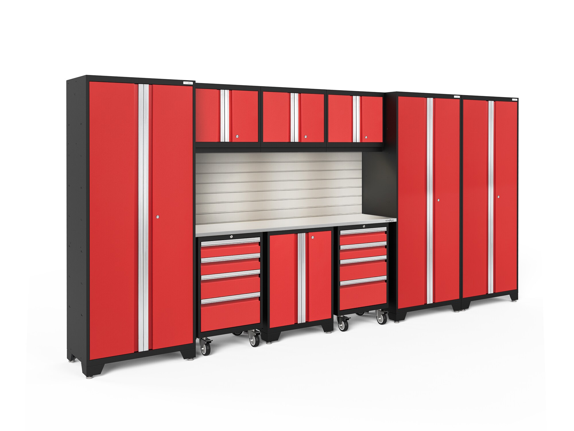 NewAge Products 56388 162-in W x 76.75-in H x 18-in D 9 -Cabinets Steel Deep Red Garage Storage System