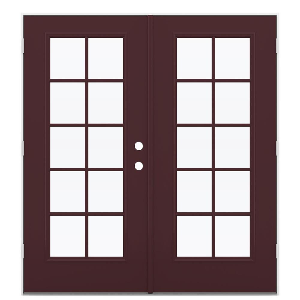 JELD-WEN 72-in x 80-in Low-e External Grilles Primed Steel French  Right-Hand Outswing Double Patio Door