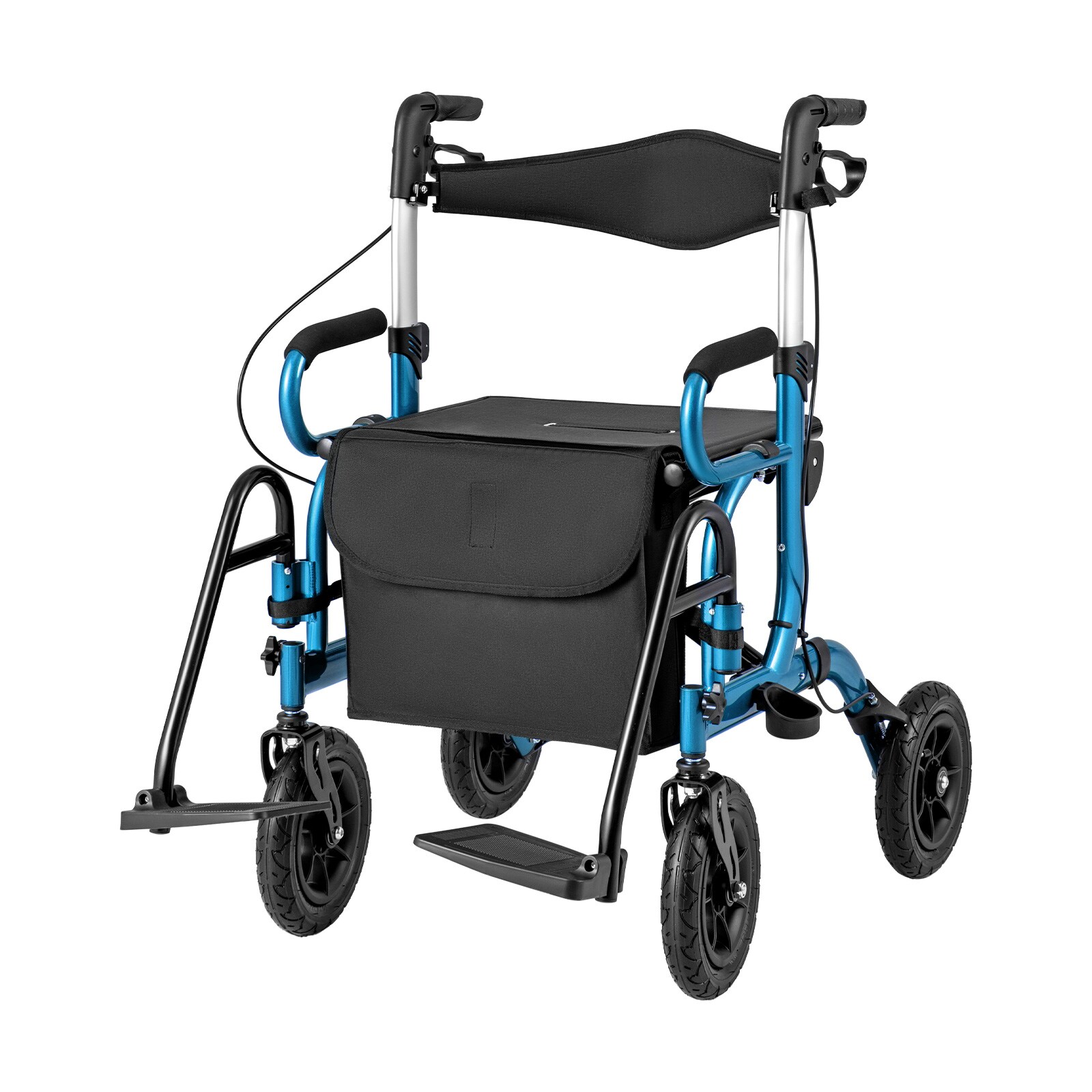 SUGIFT 2-in-1 Foldable Rollator Walker with Seat and 9-in Pneumatic Tires for Seniors - Aluminum Frame 308-lb Capacity Navy