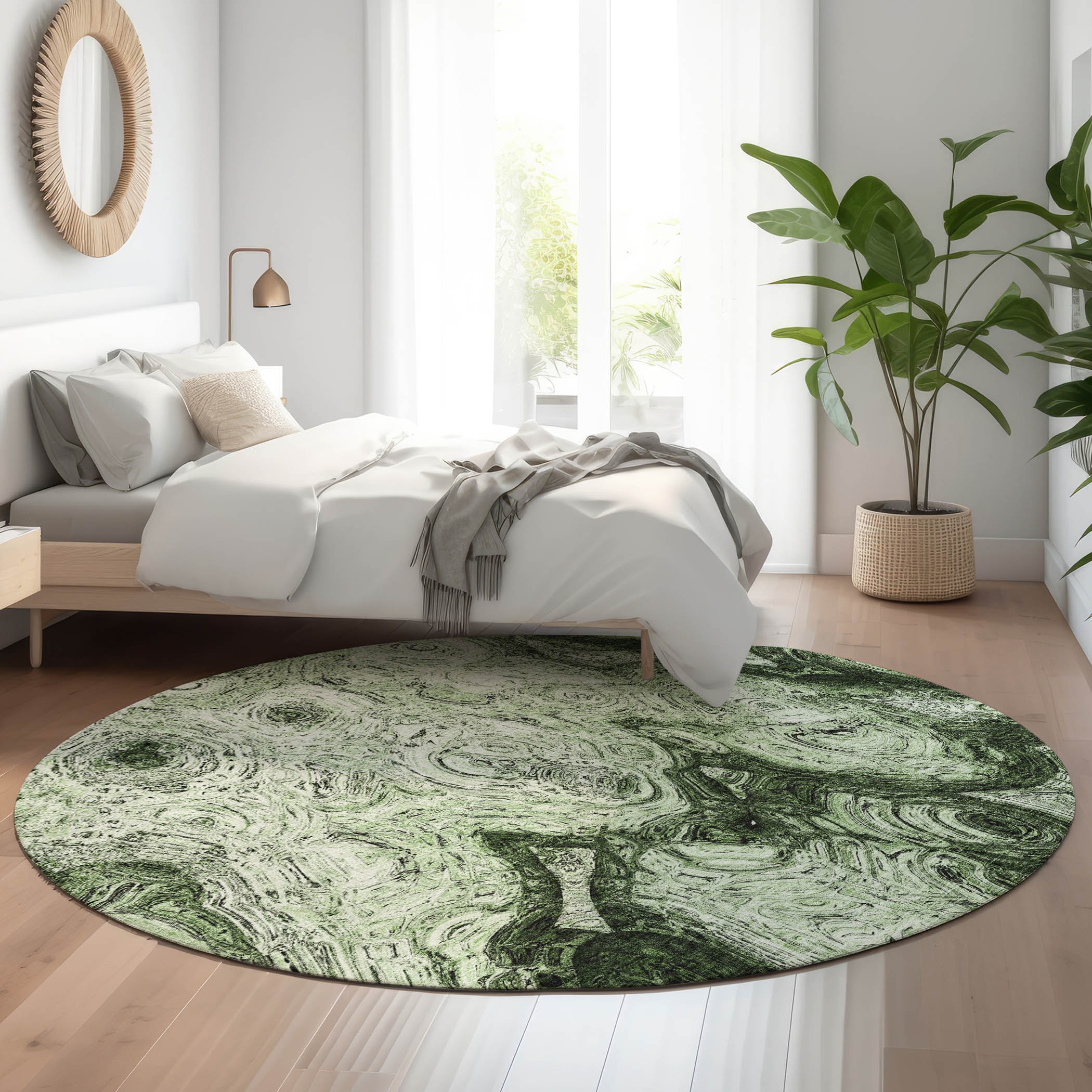 Addison Rugs AMF579GE8RO Mayfield AMF579GE 8 x 8 (ft) Loomed Polyester Green Round Indoor Geometric Machine washable Area rug
