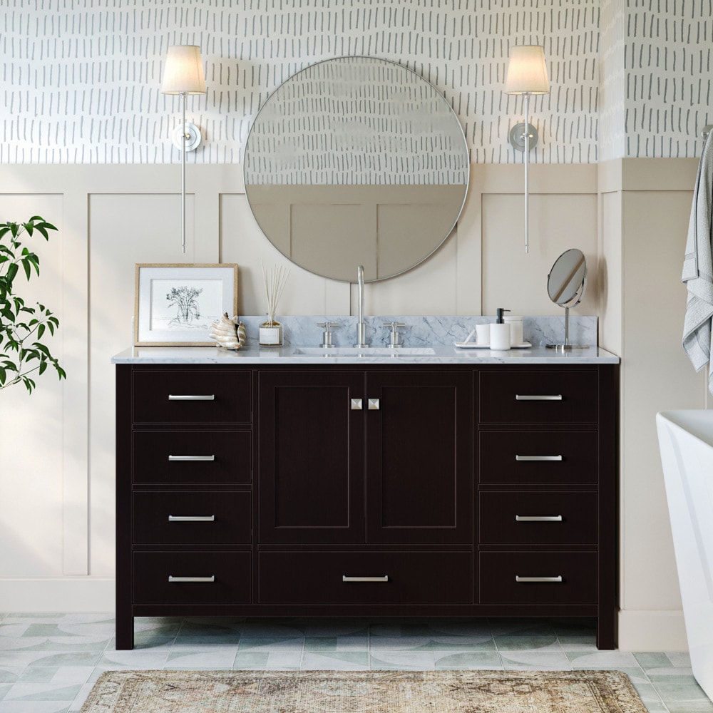 ARIEL A061SCW2RVOESP Cambridge 61-in Espresso Undermount Single sink Bathroom Vanity with 0.75" Carrara White Marble Natural marble Top