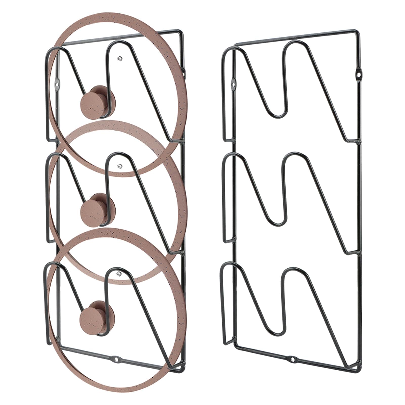 Aoibox  2 Pack 3 Tier Vertical Pot Lid Organizer Rack with Wall Mount and Adhesive Storage for Kitchen Cabinet