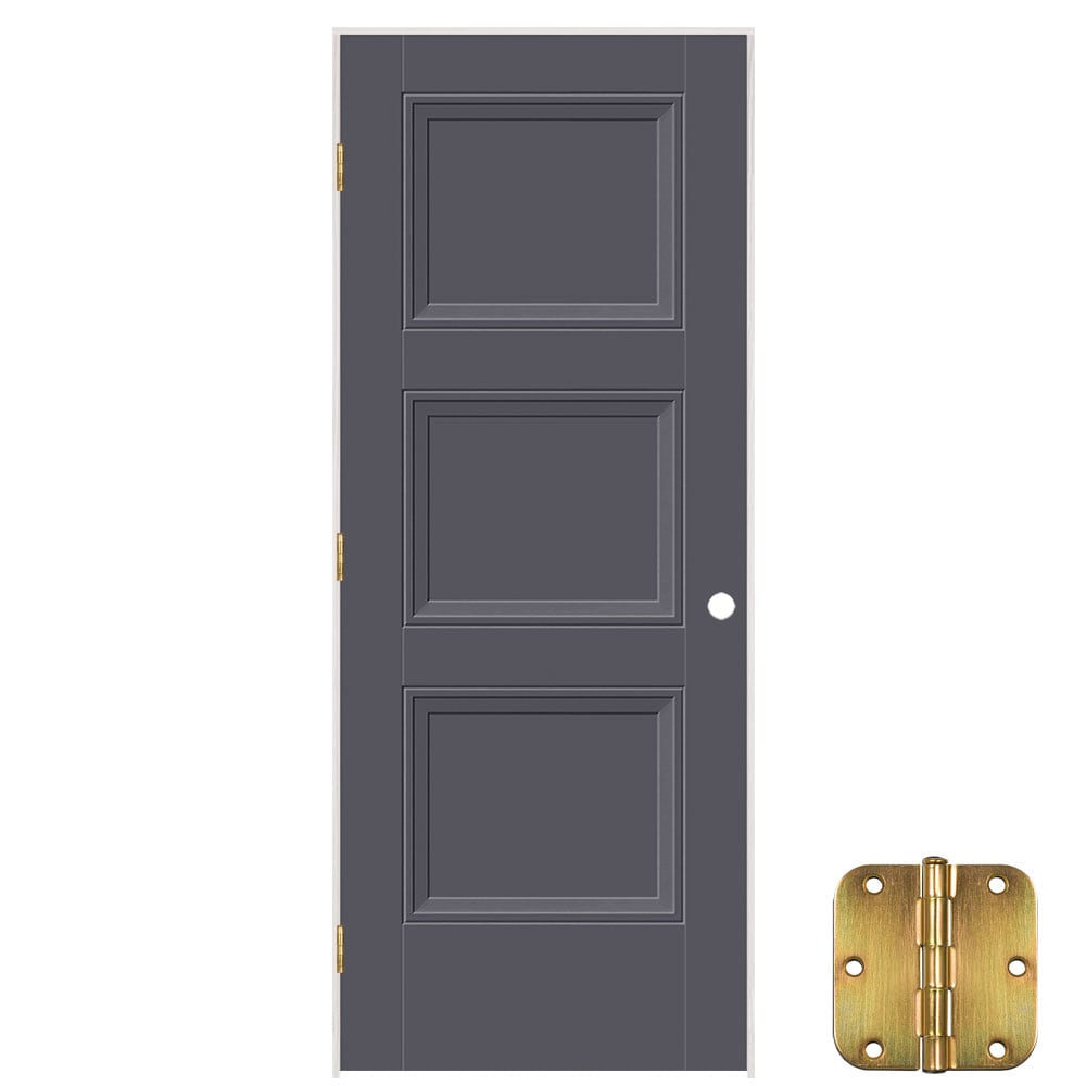 Masonite 641360 30-in x 80-in Slate Solid core 3-panel equal Right hand Smooth Prefinished Molded composite Flat Jamb Single Prehung Interior Door