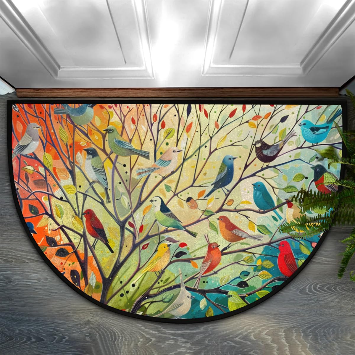 Justincity  Half Round Door Mat 36 x 24 Inch Non Slip Soft Entry Rug Whimsical Birds Design for Indoor Outdoor Home Living Room Bedroom