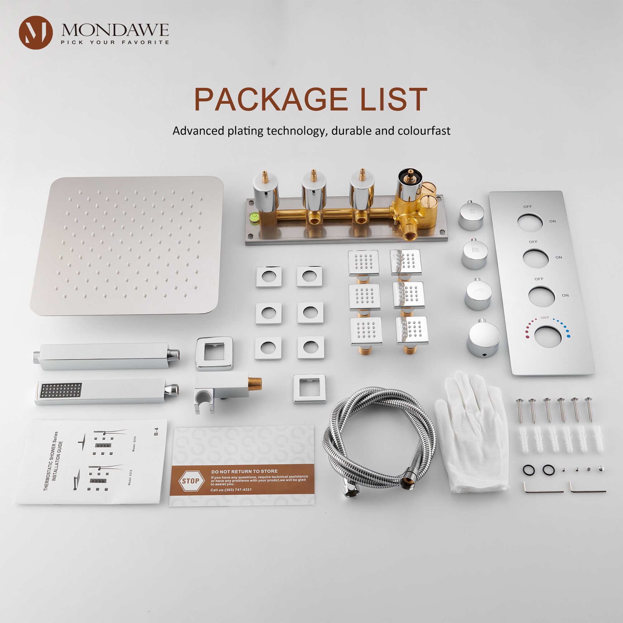 Mondawe WF6310-12CH Showerhead-Bar-Panels - View #10