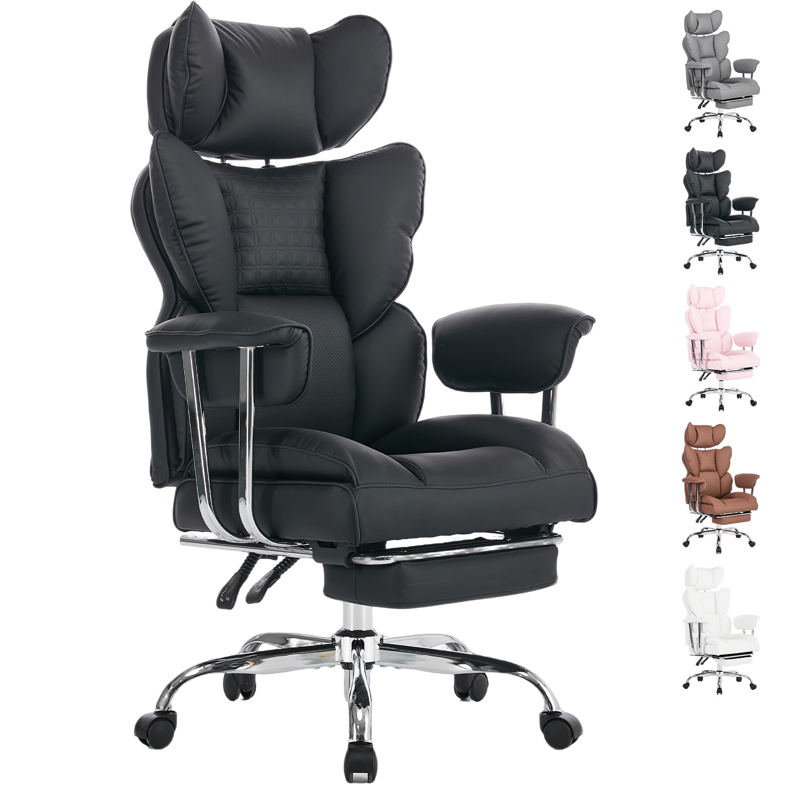 Vynxaria Black High Back PU Leather Executive Office Chair with Lumbar Support
