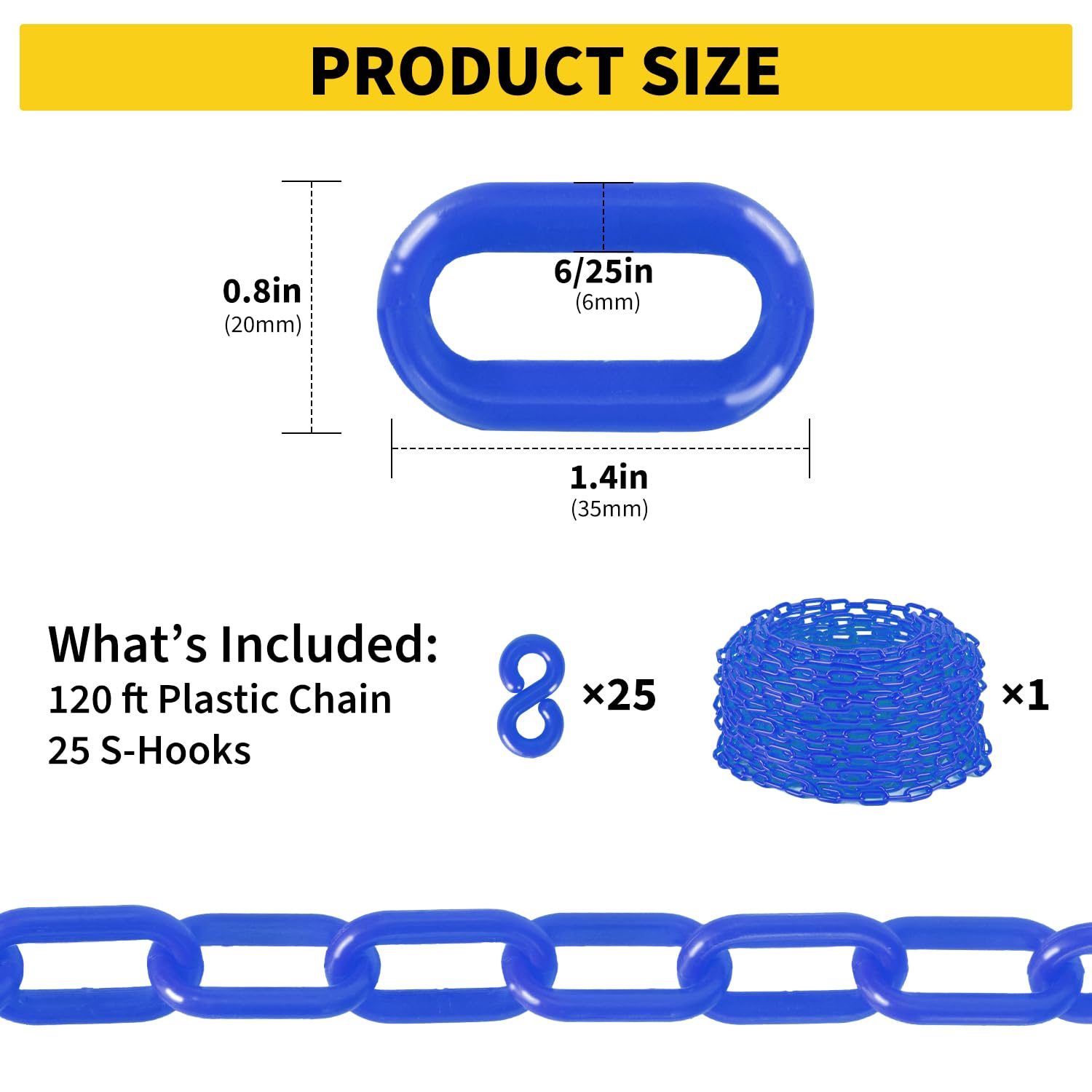 IdealHouse 120FT Plastic Safety Barrier Chain with 25 Hooks - UV ...