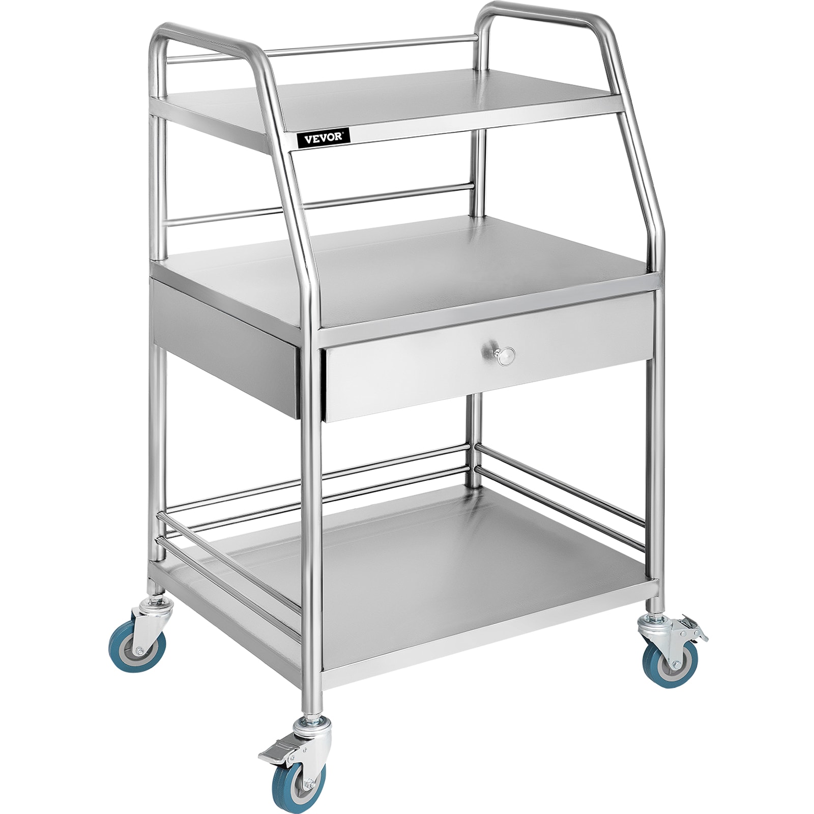 39-in 1-Drawer Shelf Utility Cart Stainless Steel | - VEVOR SYSSTC-3FD1CT0001V0