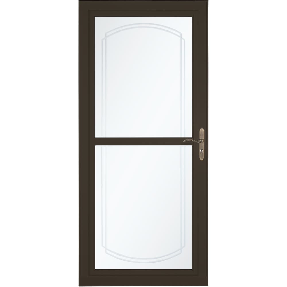 Tradewinds Selection 36-in x 81-in Elk Full-view Retractable Screen Aluminum Storm Door with Antique Brass Handle in Brown | - LARSON 1461404220