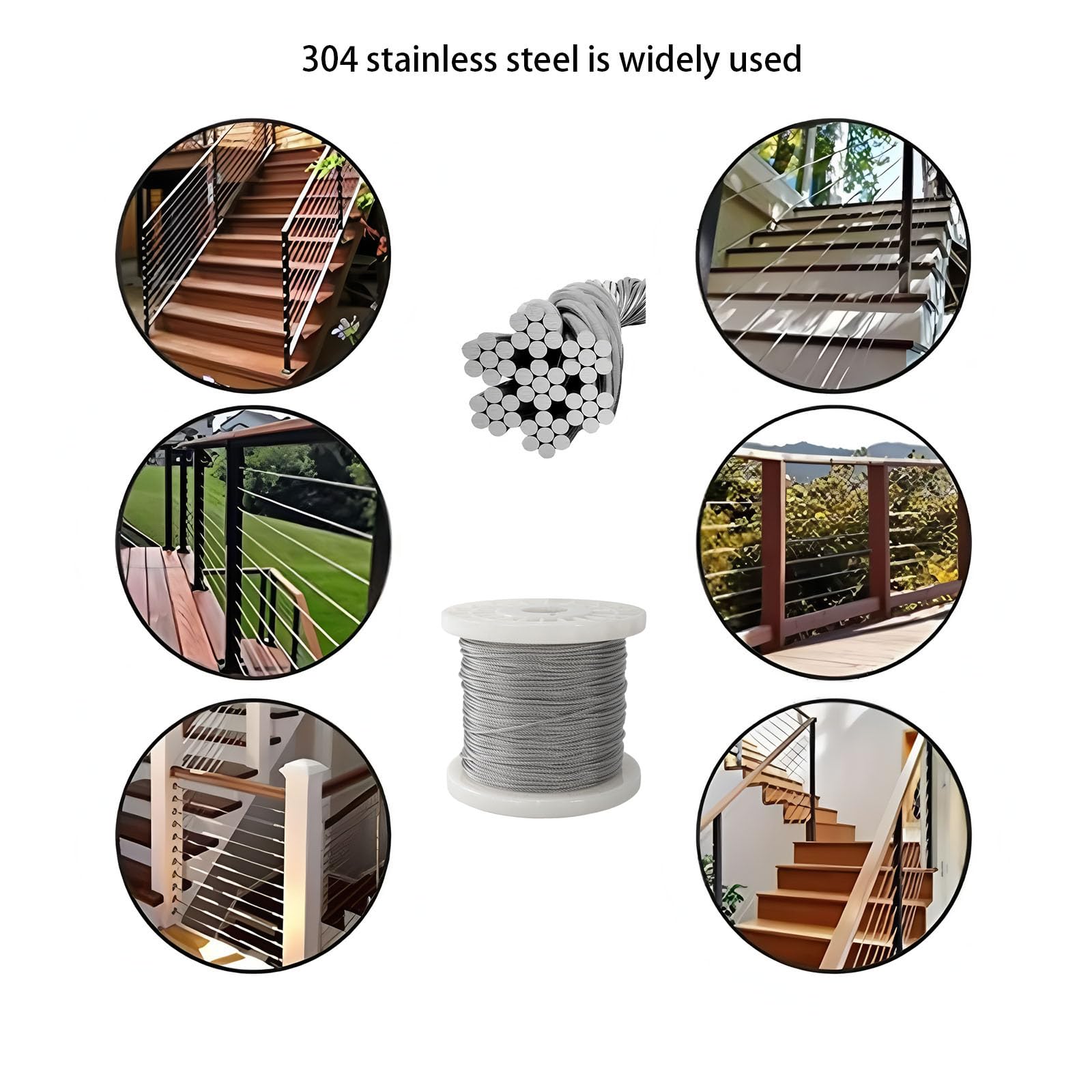 Afoxsos 1/8 Inch Stainless Steel Cable 100 Feet 7 by 7 Strand Wire Rope ...