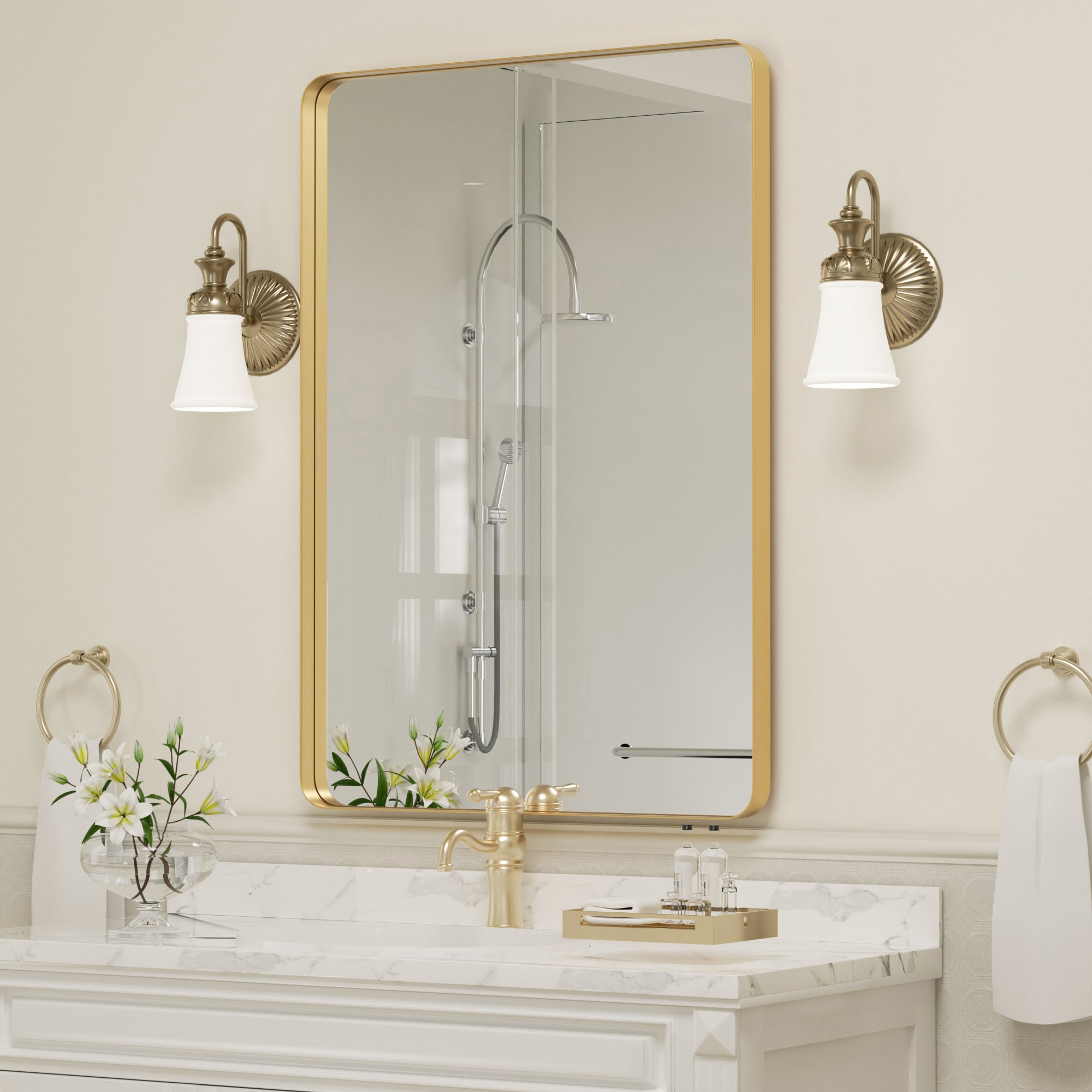 Clavie 22-in W x 30-in H Gold Framed Wall Mirror in the Mirrors department  at