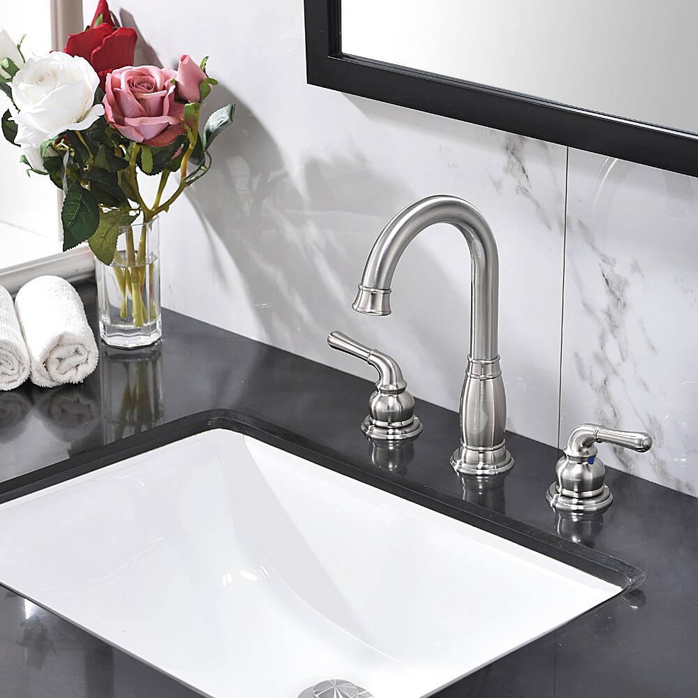 Satin Nickel 2-Handle Widespread Bathroom Faucet with Metal Drain