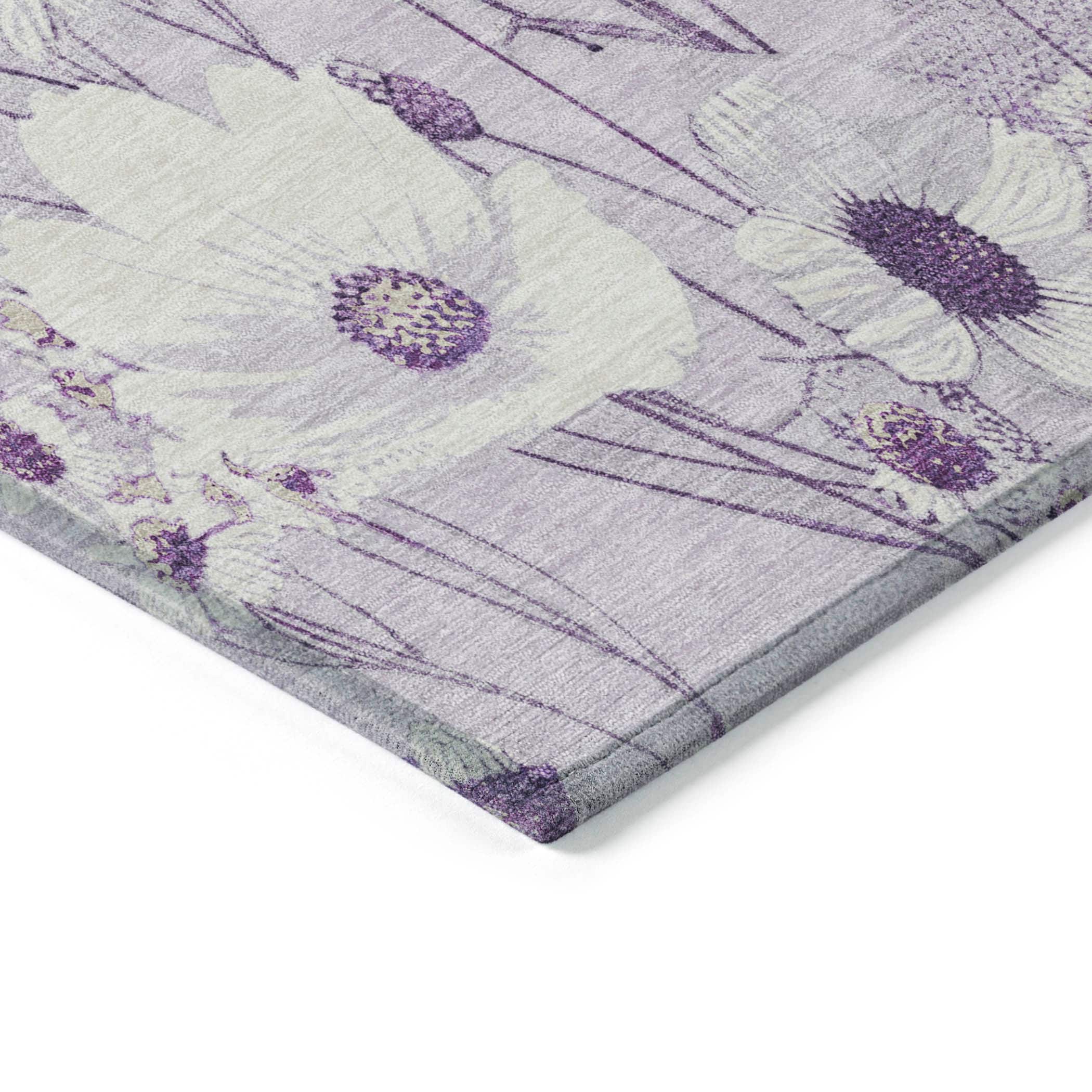 Lavender Floral Synthetic Washable Rectangular Rug 30" x 20"