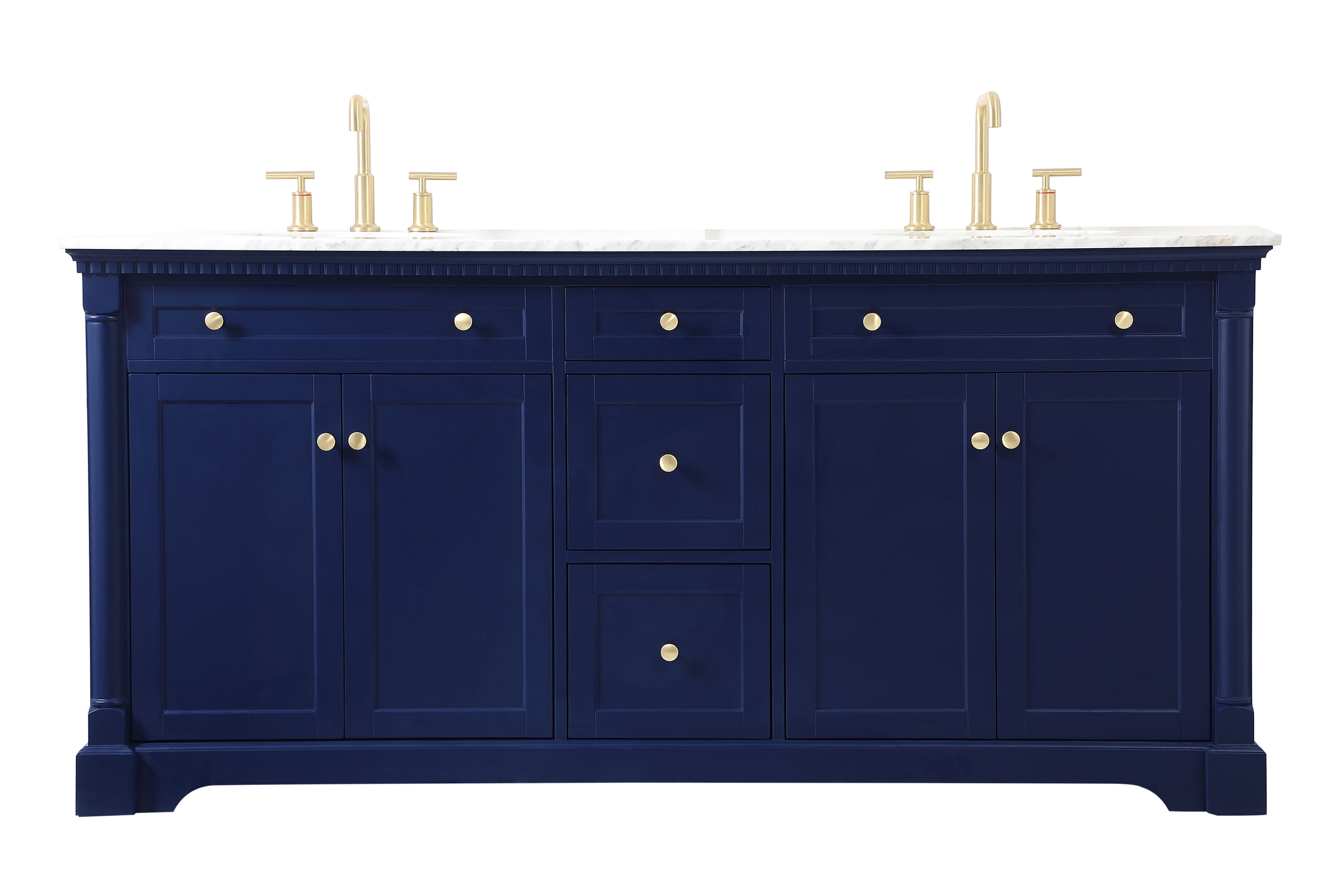 Elegant Decor HF159216DBL Home Furnishing 72-in Blue Undermount Double sink Bathroom Vanity with Carrara White Marble Top