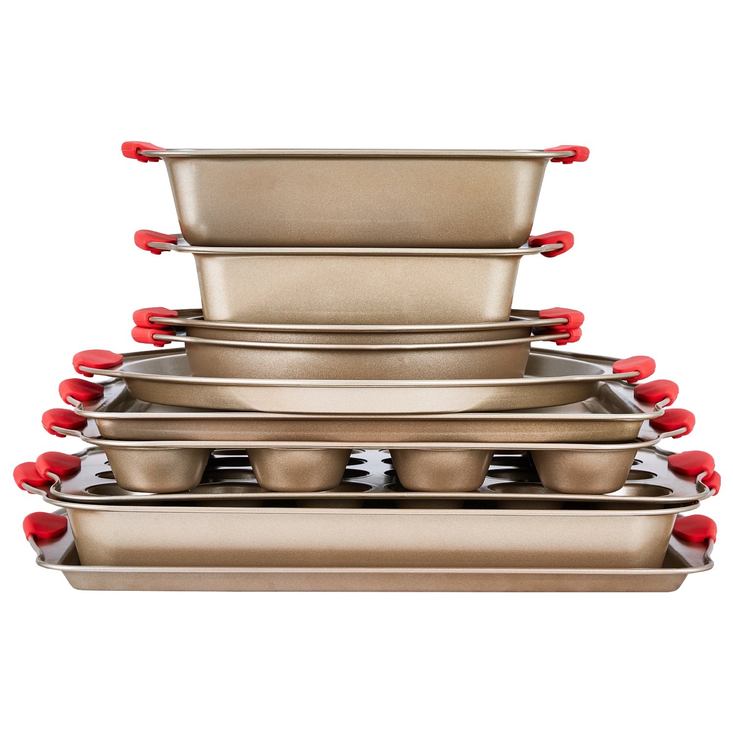 VEVOR SCTGKPTZ10JJ06630V0 Baking Pans Set 10-Piece Nonstick Carbon Steel Cookware Sheets and Trays Stackable Kitchen Oven Bakeware Cooking Sets with Silicone Handles Easy to Clean for Baking Cookie Cake Muffin Bread