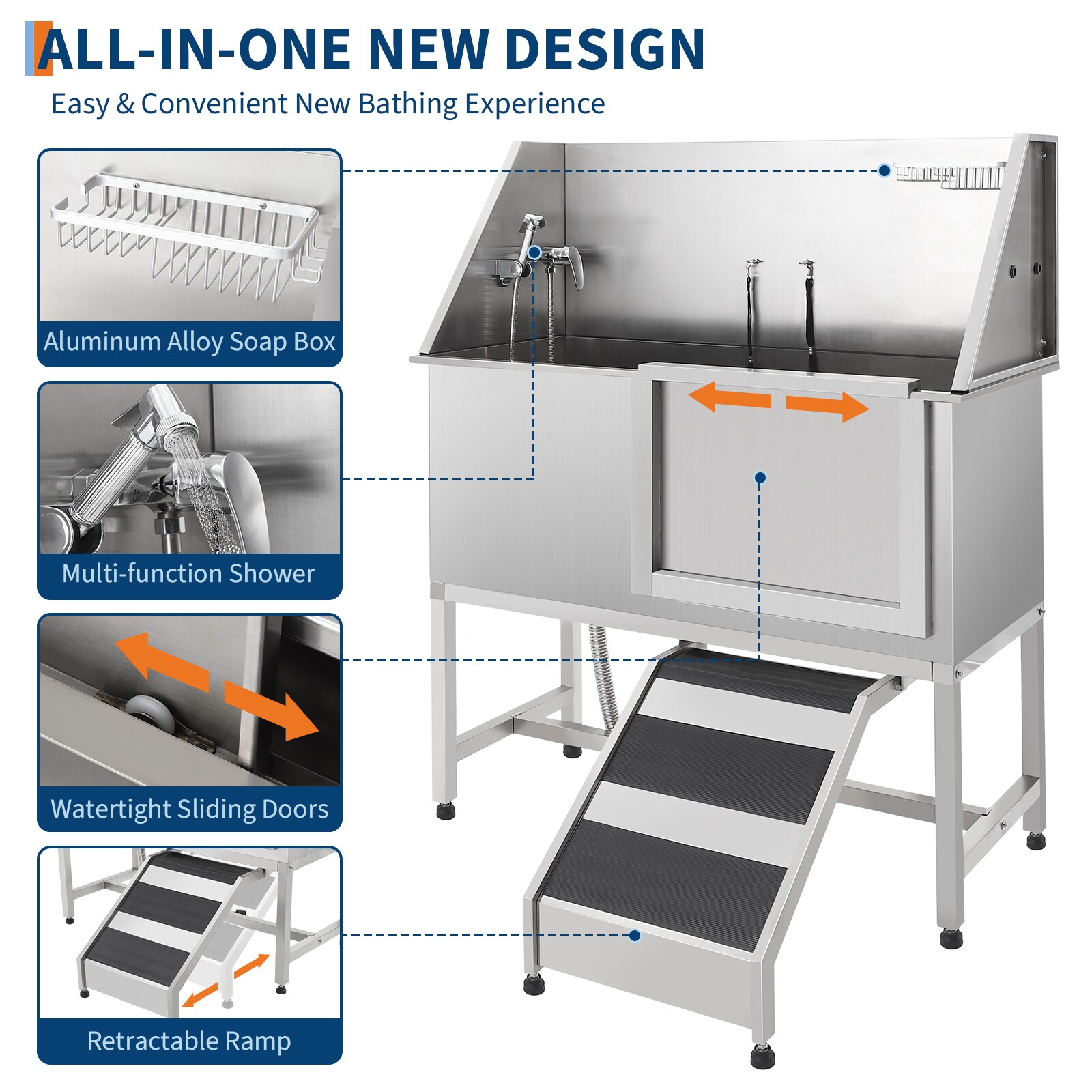Garvee Professional Pet Bathing Station Stainless Steel Tub with Stairs ...