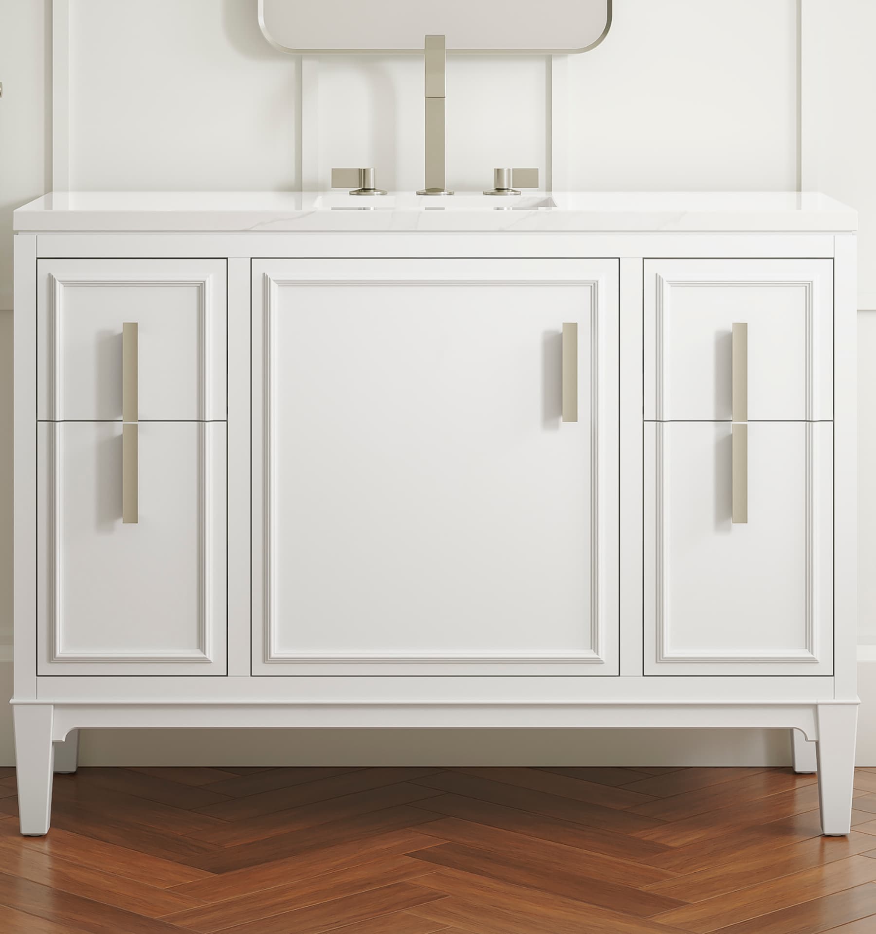 KOHLER 33546-ASB-0 Southerk 48-in White Undermount Single sink Bathroom Vanity with White Quartz Top