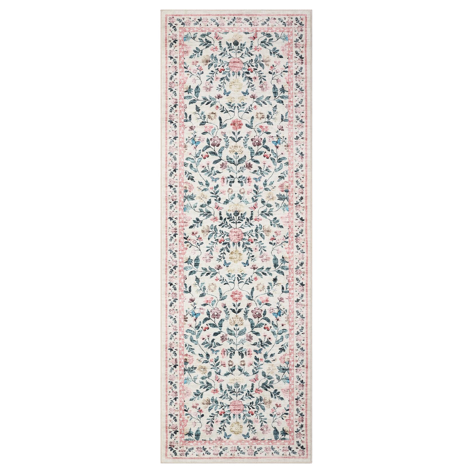 Qeetex LSN-PHK-33T3NW78 2 x 3 ft Polyester Cashmere Imitation Pink Rectangular Hallway Bathroom Entryway Kitchen Office Foldable Flower Printed Modern Washable Area Rug