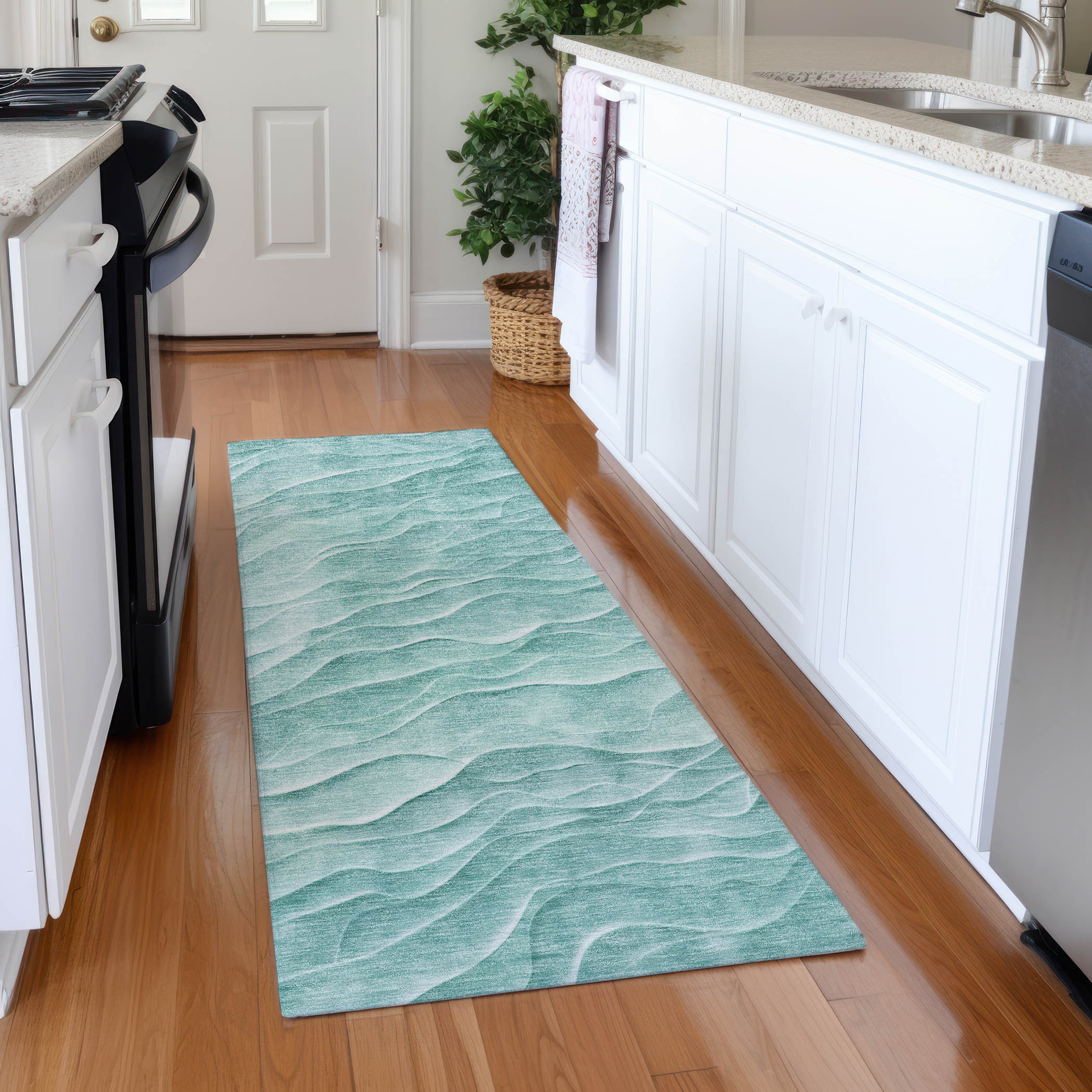 Addison Rugs ACN1614AQ2X8 Chantille ACN1614AQ 2 x 7 (ft) Polyester Aqua Rectangular Indoor/Outdoor Geometric Machine washable Runner rug