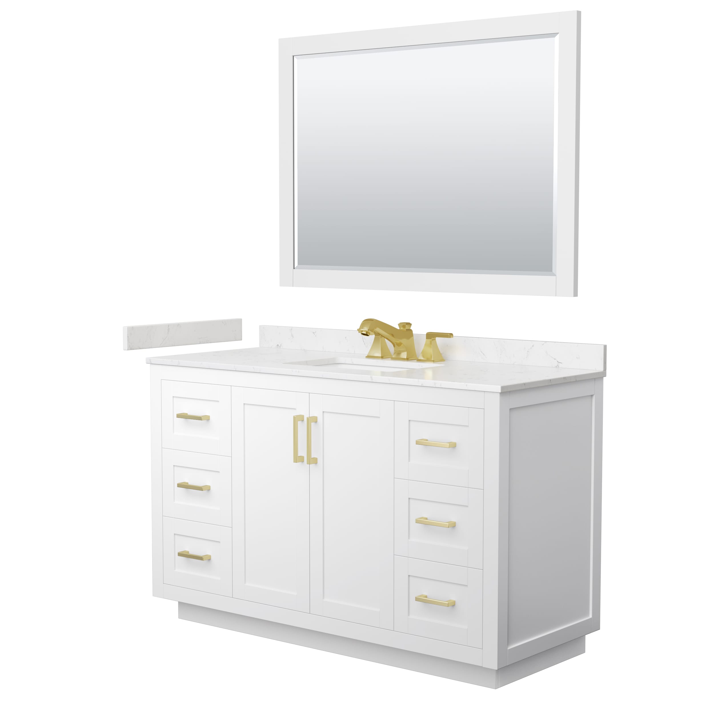 Wyndham Collection Miranda 54-in White with Brushed Gold Trim Undermount Single Sink Bathroom Vanity with Carrara Cultured Marble Cultured Marble Top (Mirror Included)