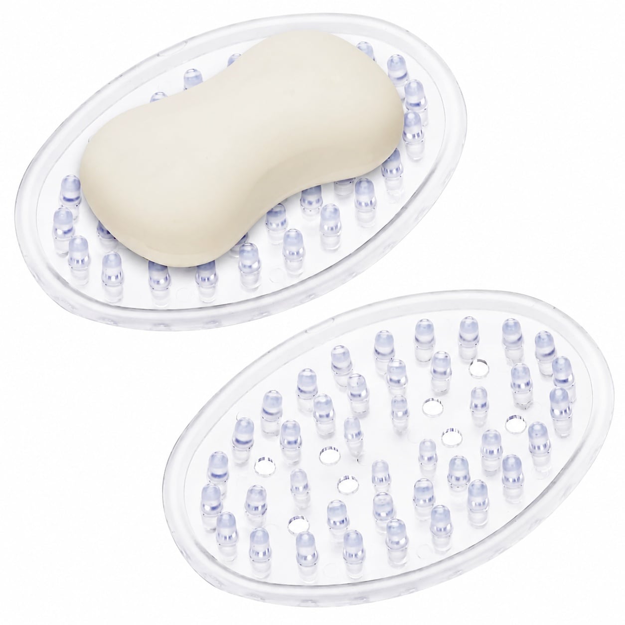 Aoibox  Clear Plastic Soap Dish Bar Holder Tray Self Draining with Holes 2 Pack for Bathroom Counter or Kitchen
