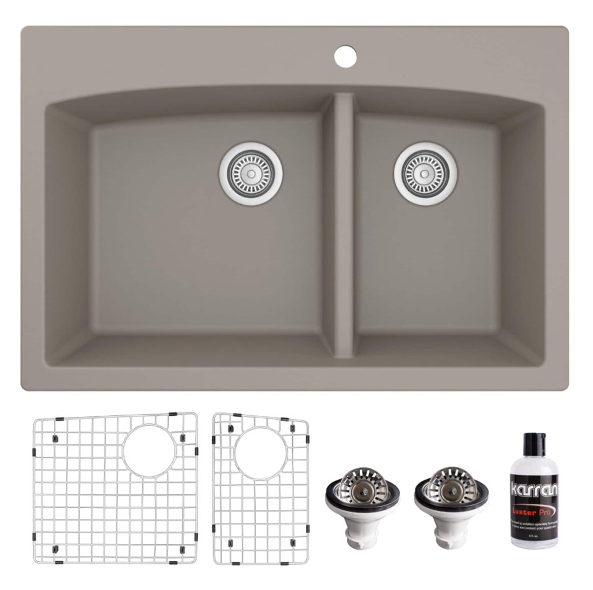 Karran QT-711-CN-PK1 Drop-in 33-Inches x 22-Inches Quartz Double offset bowl 1-Hole Kitchen Sink