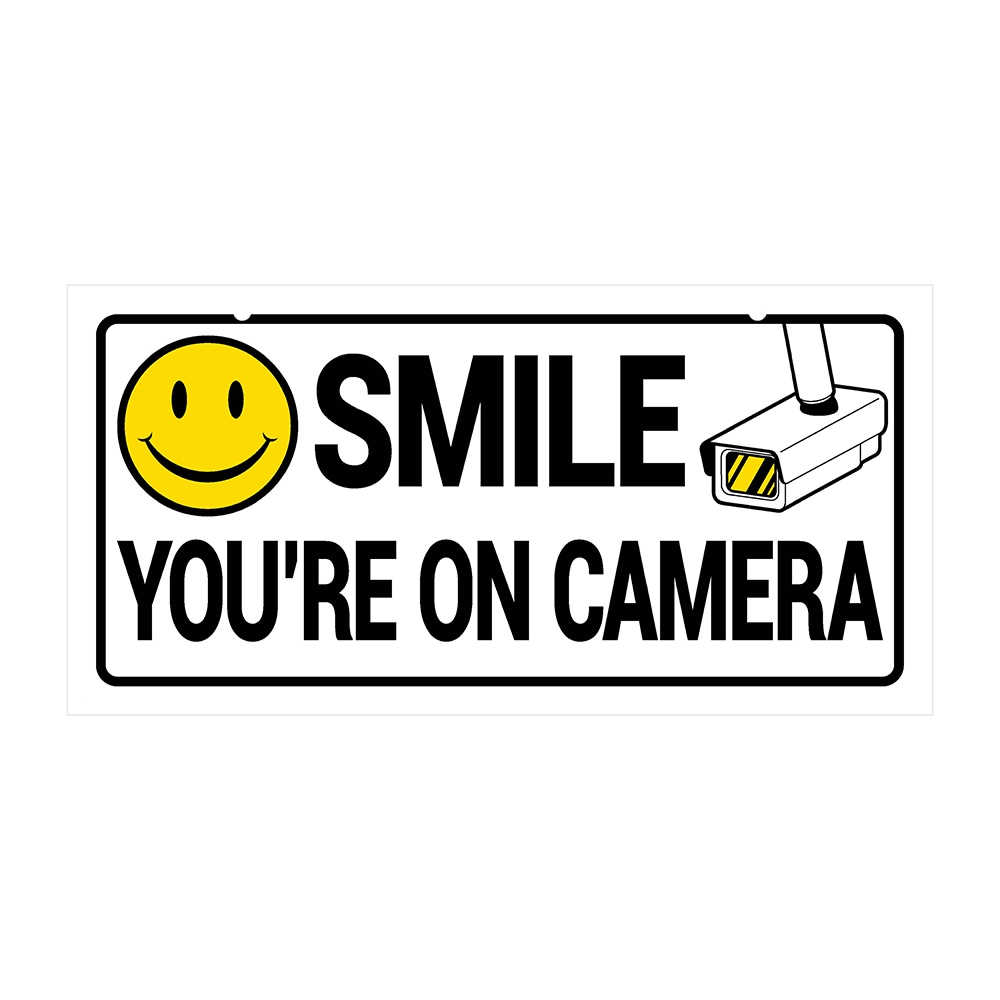 Hillman Smile You're On Camera 5-in x 10-in Plastic Information display Sign