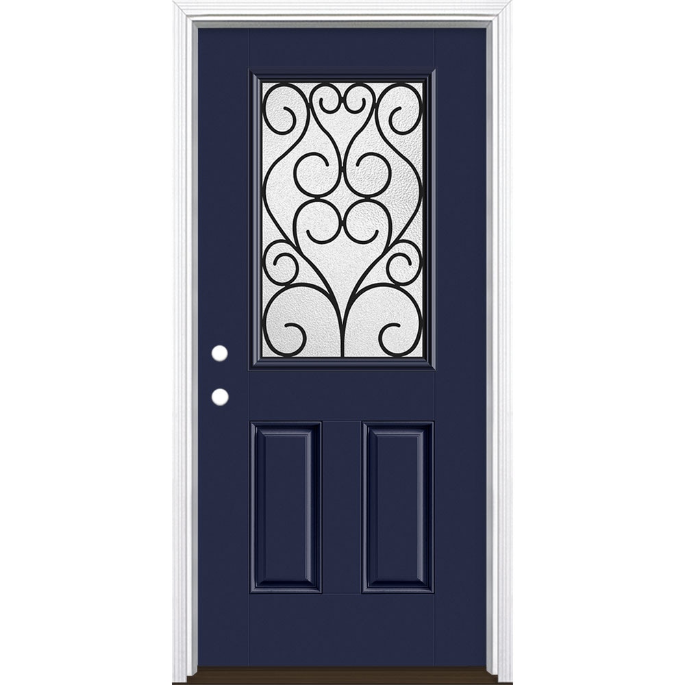 Masonite 3420872 Iron Springs 36-in x 80-in x 4-9/16-in Fiberglass Half lite Right-hand inswing Eclipse Painted Prehung Front Door with Brickmould Insulating core