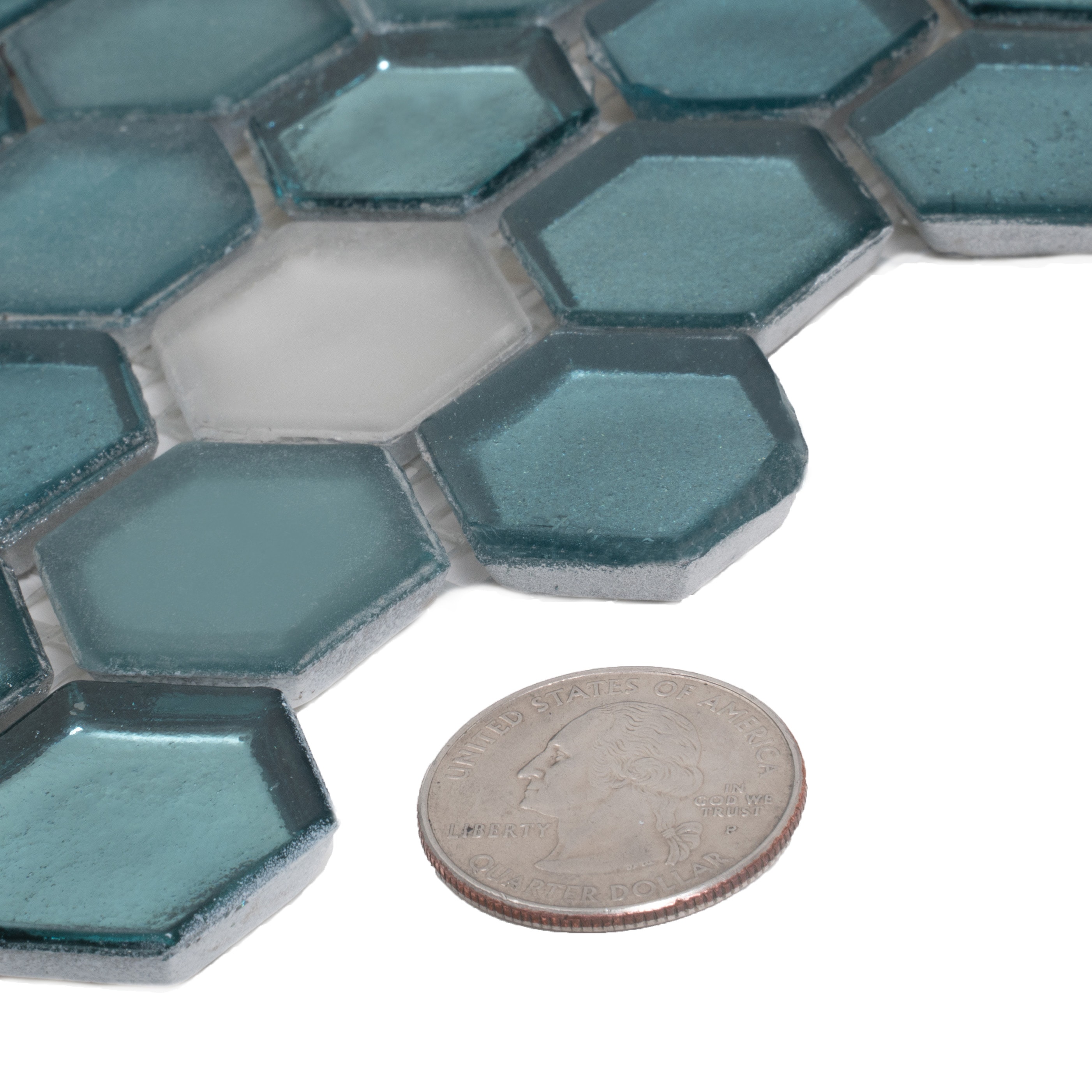 11" x 12" Blue and White Glass Hexagon Mosaic Tile