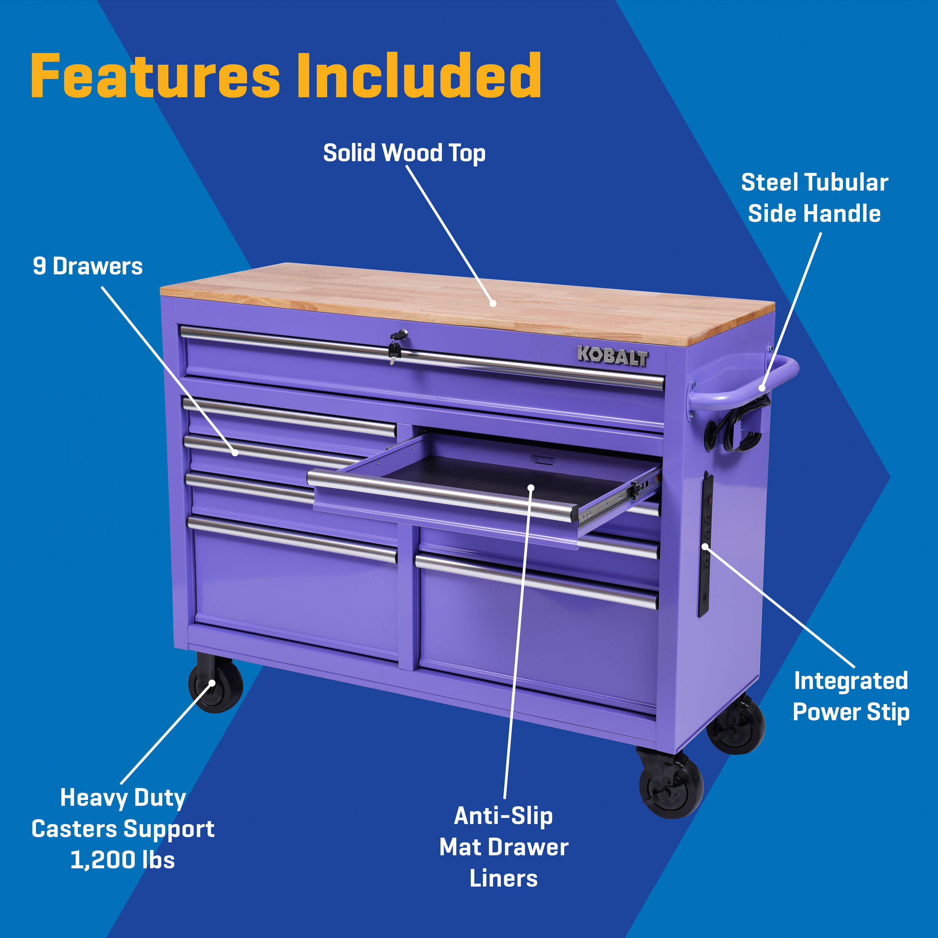 Kobalt 46.1-in W x 37.2-in H 9 -Drawers Rolling Lavender Wood Work