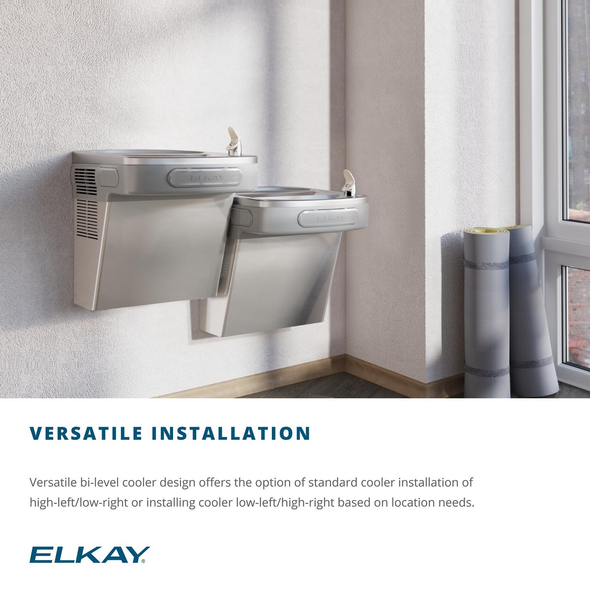 Elkay Water Cooler Stainless Steel 2Basin Push Button Wall Mount