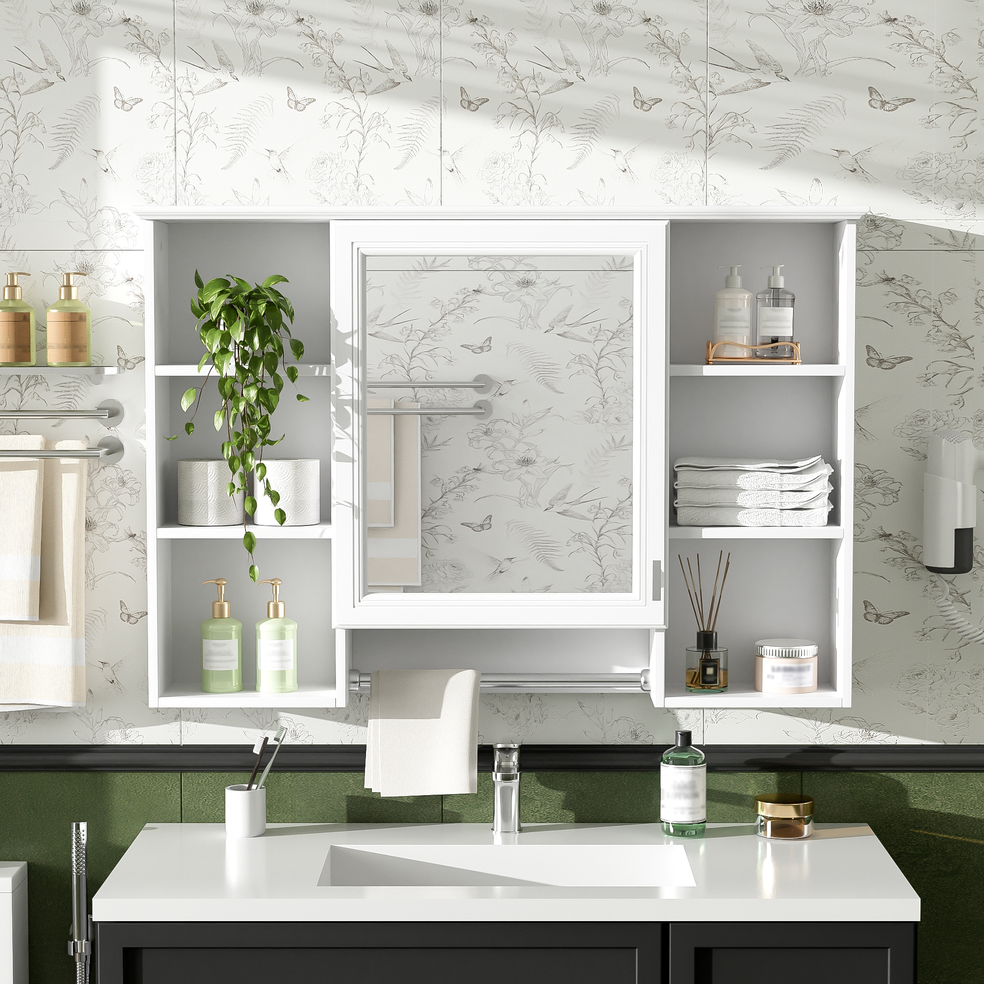 Wooakway 3 in 1 Bathroom Mirror Cabinet 42 Inch Wall Mounted Medicine Cabinet with Adjustable Shelf and Soft Close Door High Define Mirror with Storage