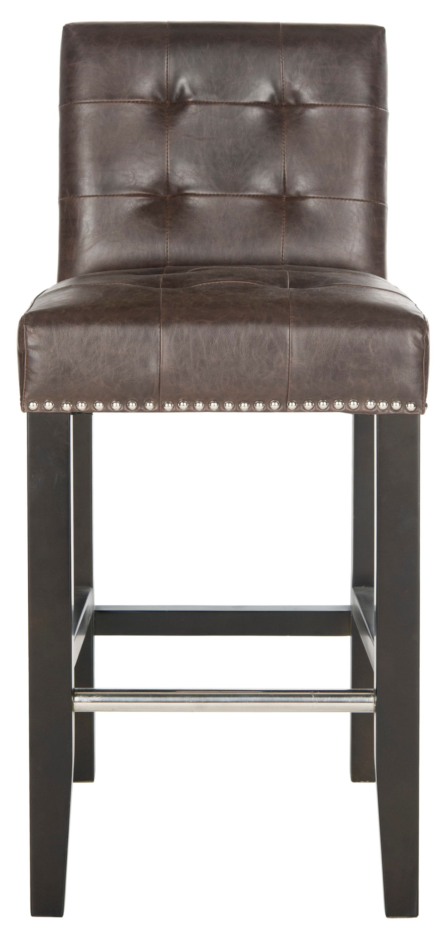 Antique Brown Leather and Wood Counter Stool