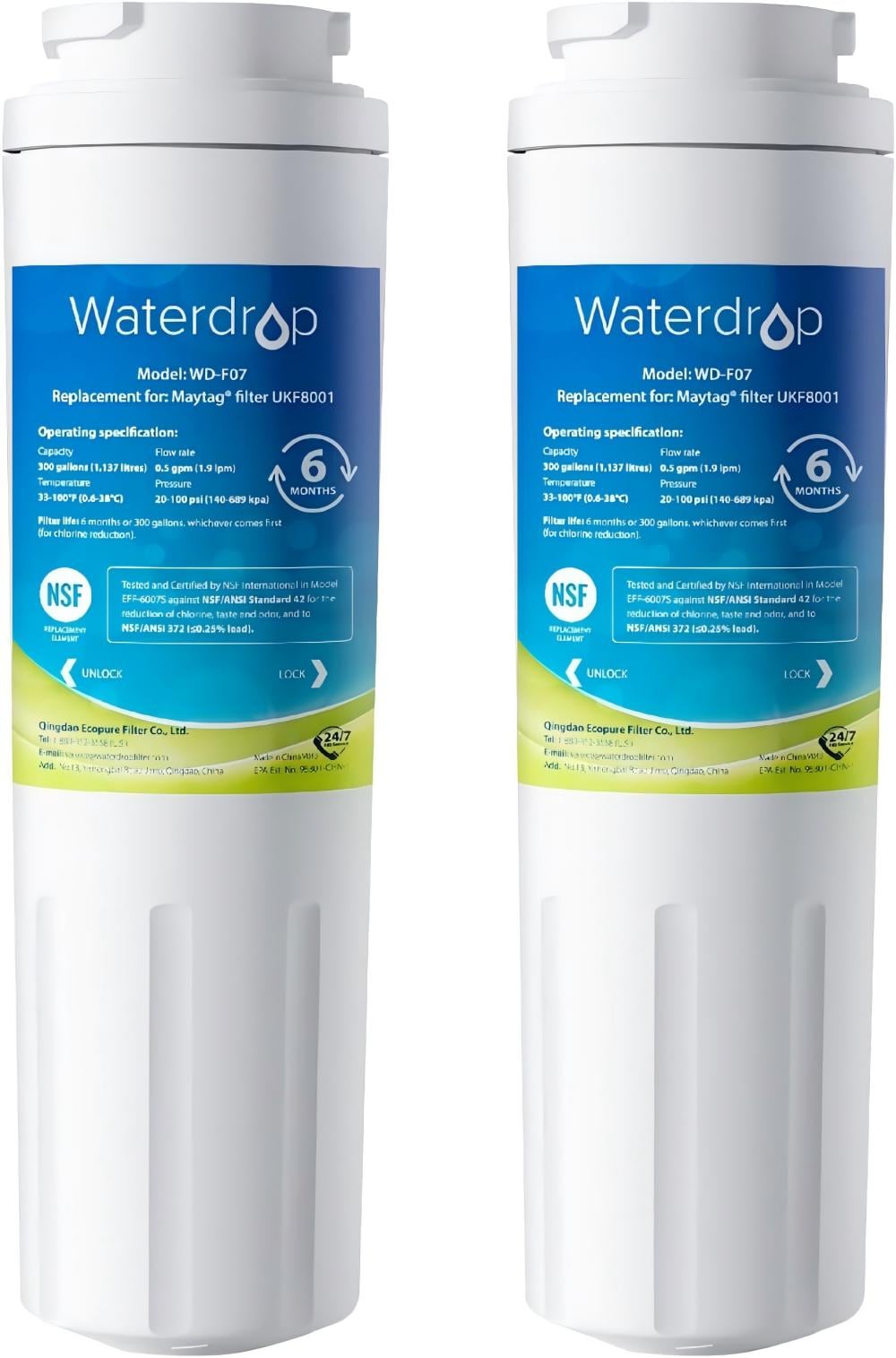 Waterdrop B-53-WDS-UKF8001-2 Refrigerator Water Filter Carbon block Whole house Replacement Filter 2 -Pack