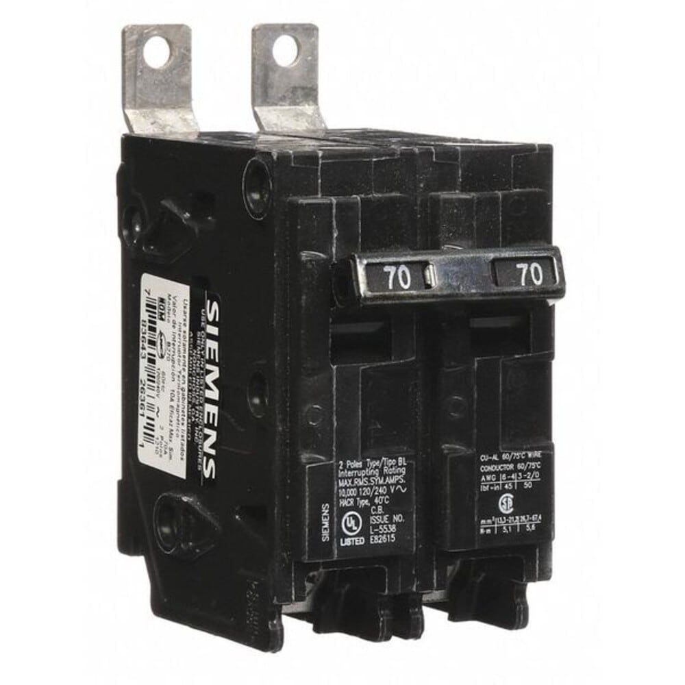 Siemens  Miniature Circuit Breaker BL Series 70A 2 Pole 120/240V AC 10kA at 120/240V AC B270