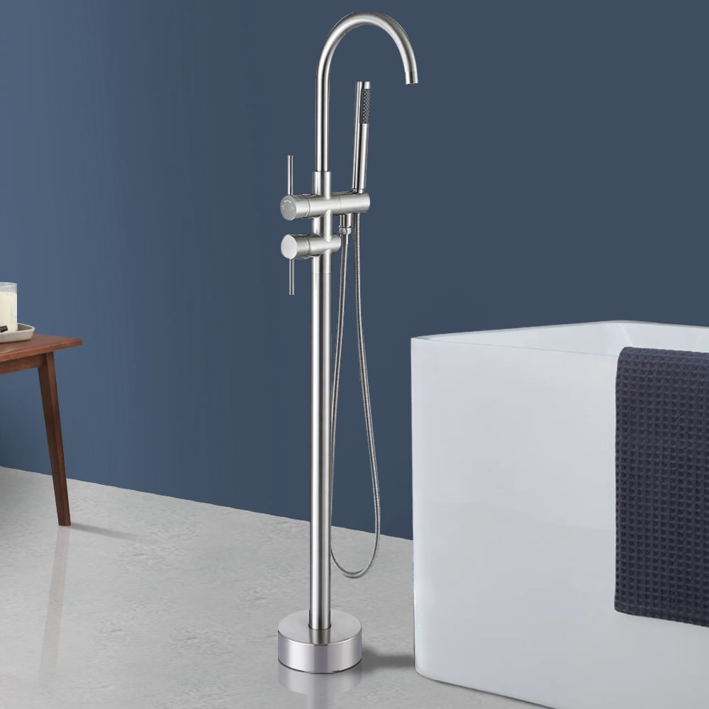 Chrome Freestanding Bathtub Faucet with Handheld Shower