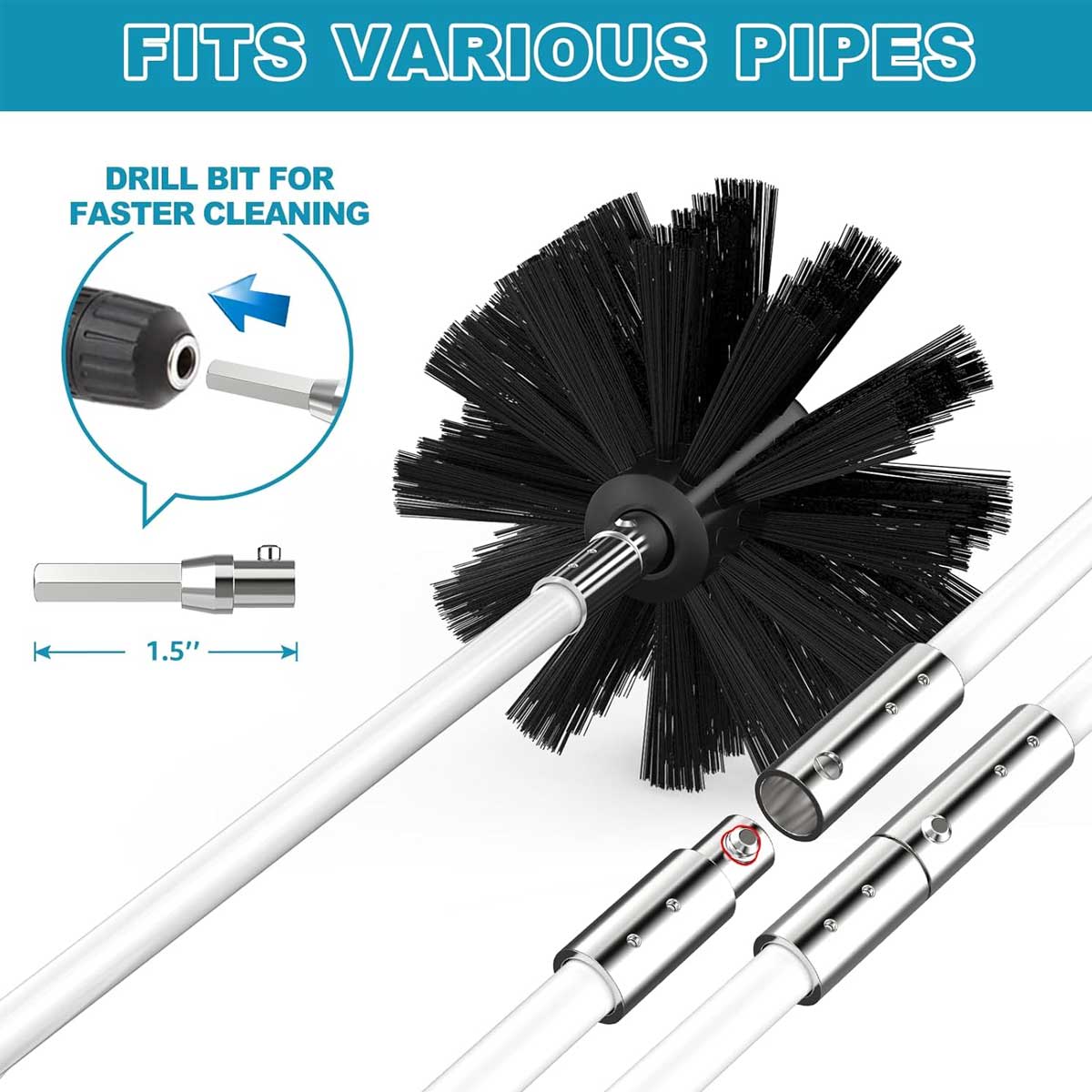 Aoibox 40 Feet Dryer Vent Cleaner Kit with Quick Snap Brush and