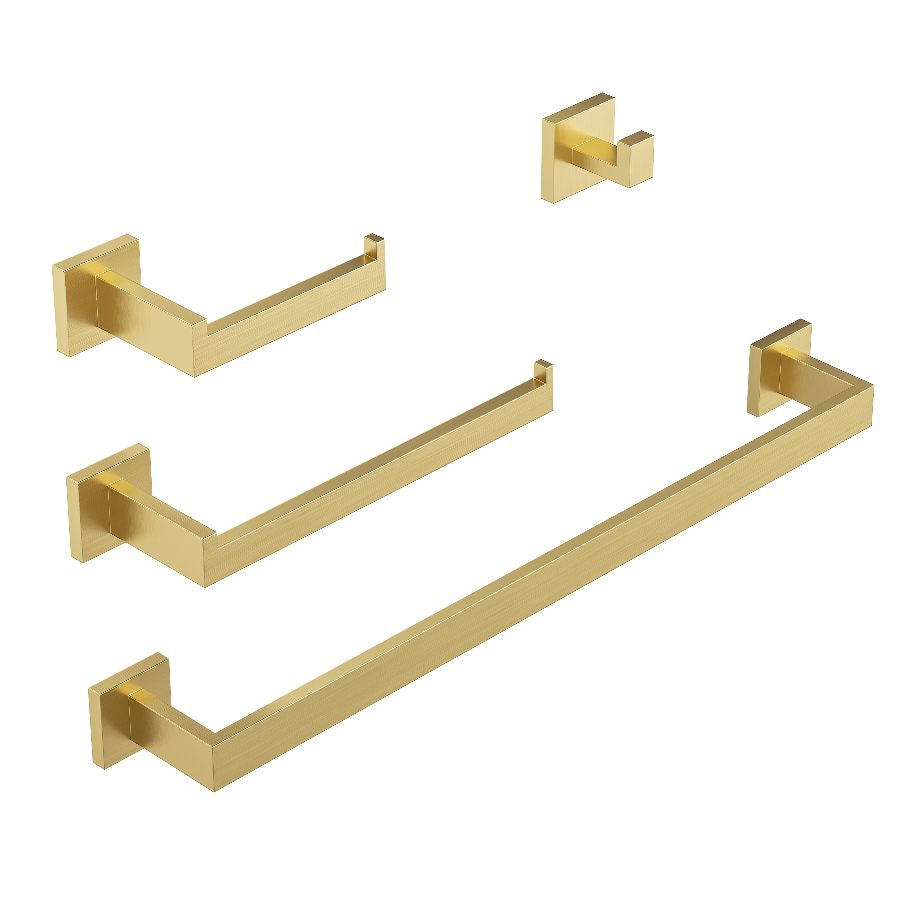 Yuaris - 4-Piece Bathroom Hardware Set Decorative Square Towel Bar Toilet Paper Holder Robe Hook ...