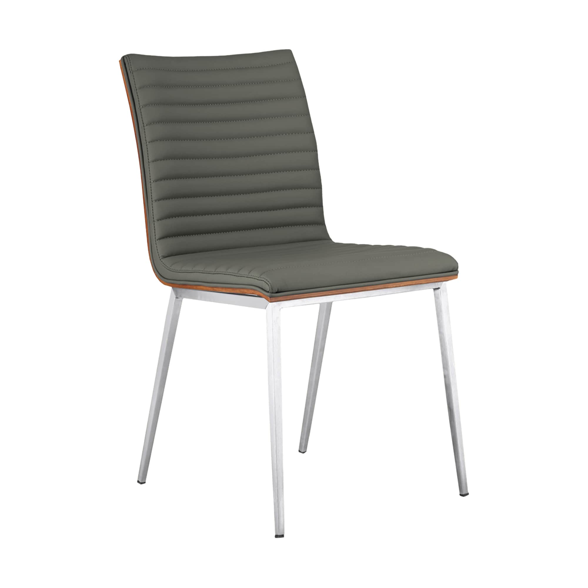 Gray Faux Leather Upholstered Side Chair with Walnut Back and Metal Legs