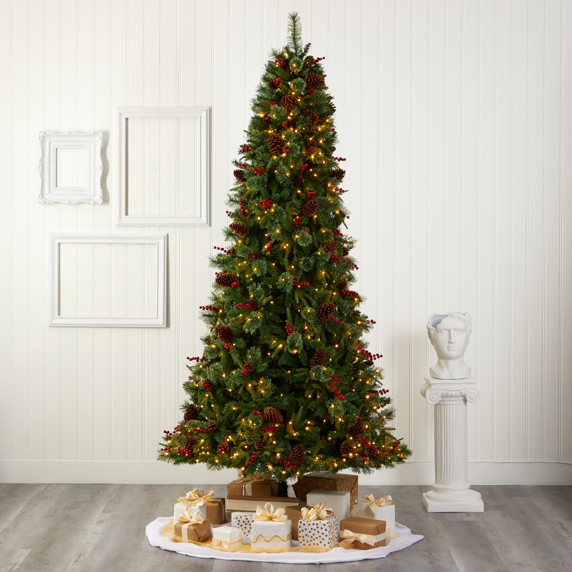 Nearly Natural 9-ft Pine Pre-lit Artificial Christmas Tree with LED ...
