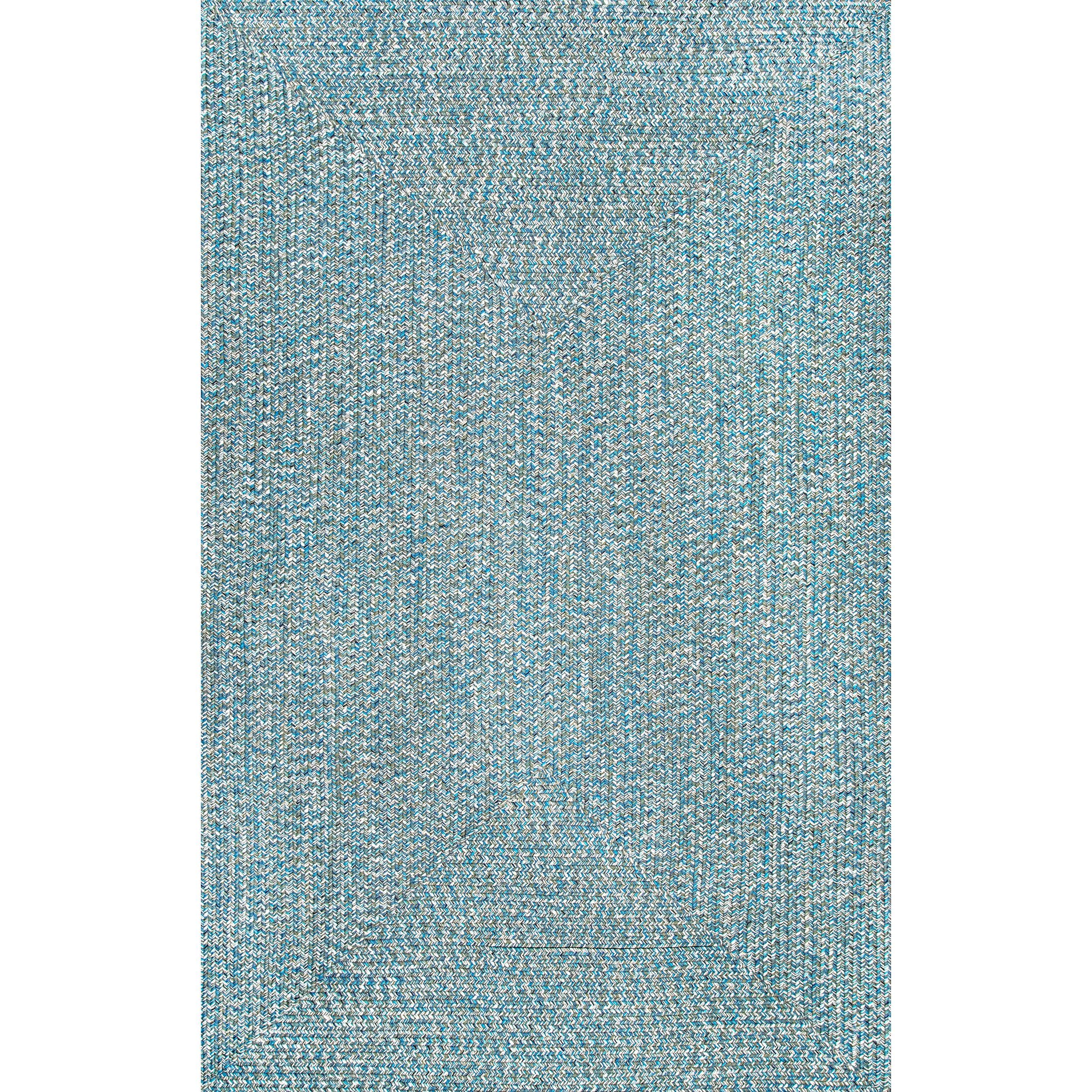 Aqua Braided Synthetic Indoor/Outdoor Easy-Care Runner Rug, 2'6"x8'